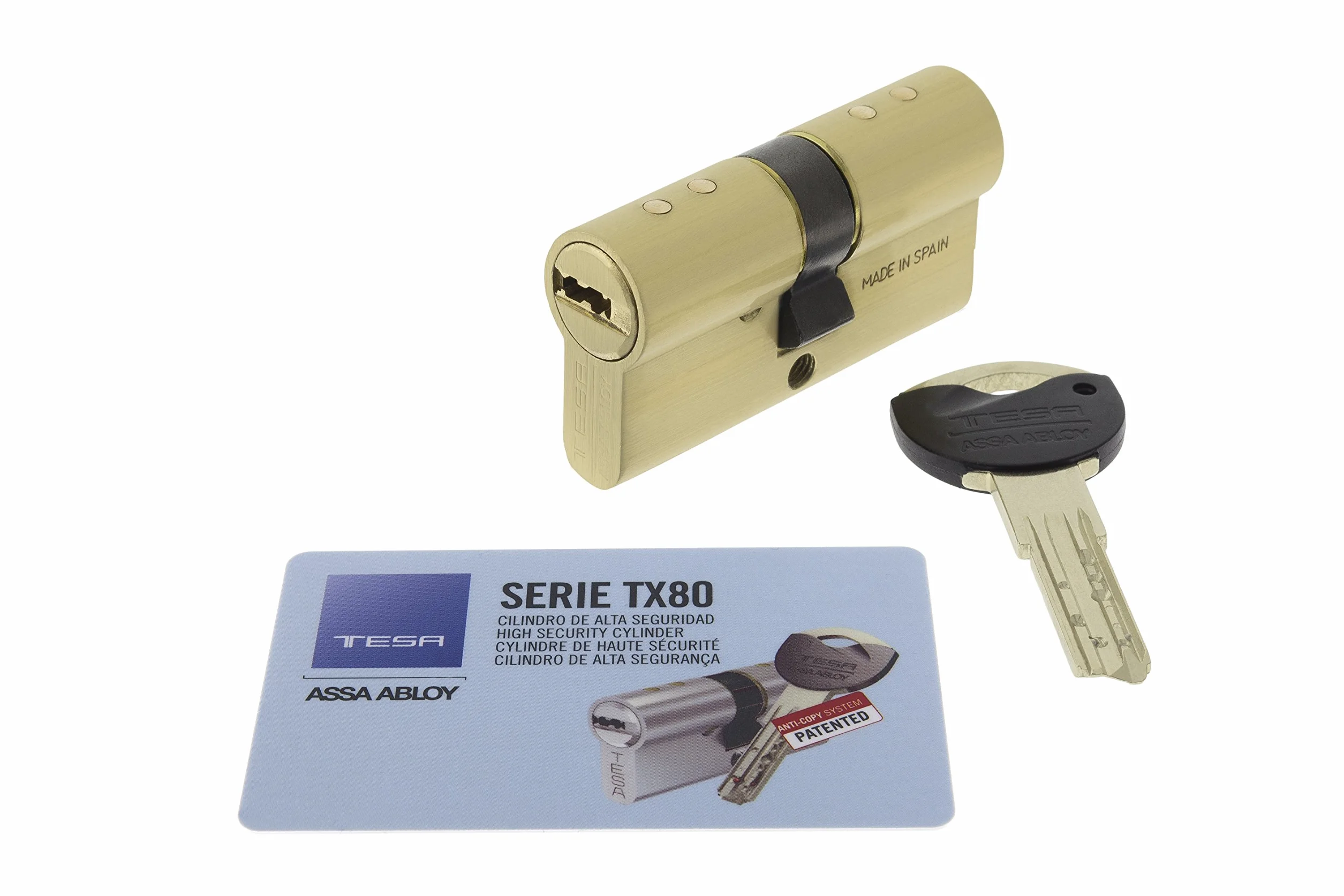 Tesa Assa Abloy TX854040L TX80 wkładka bezpieczeństwa wkładka europrofilowa 40x40 mm mosiądz do drzwi i zamków europrofilowych idealna do wymiany i nowych instalacji wkładka z gałką