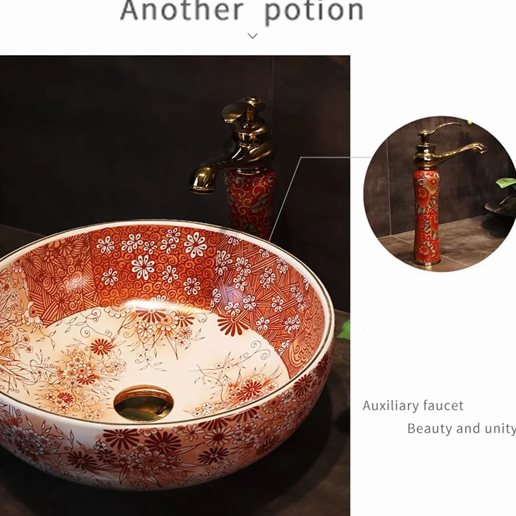 Szafka Pod Umywalkę Z Umywalką, Umywalka Łazienkowa, Umywalka Nablatowa, Abstrakcyjna Czerwona Umywalka, Ceramiczna Elegancka Umywalka Pod Umywalkę, Hotelowa Umywalka Retro, Meble Łazienkowe, Zestaw