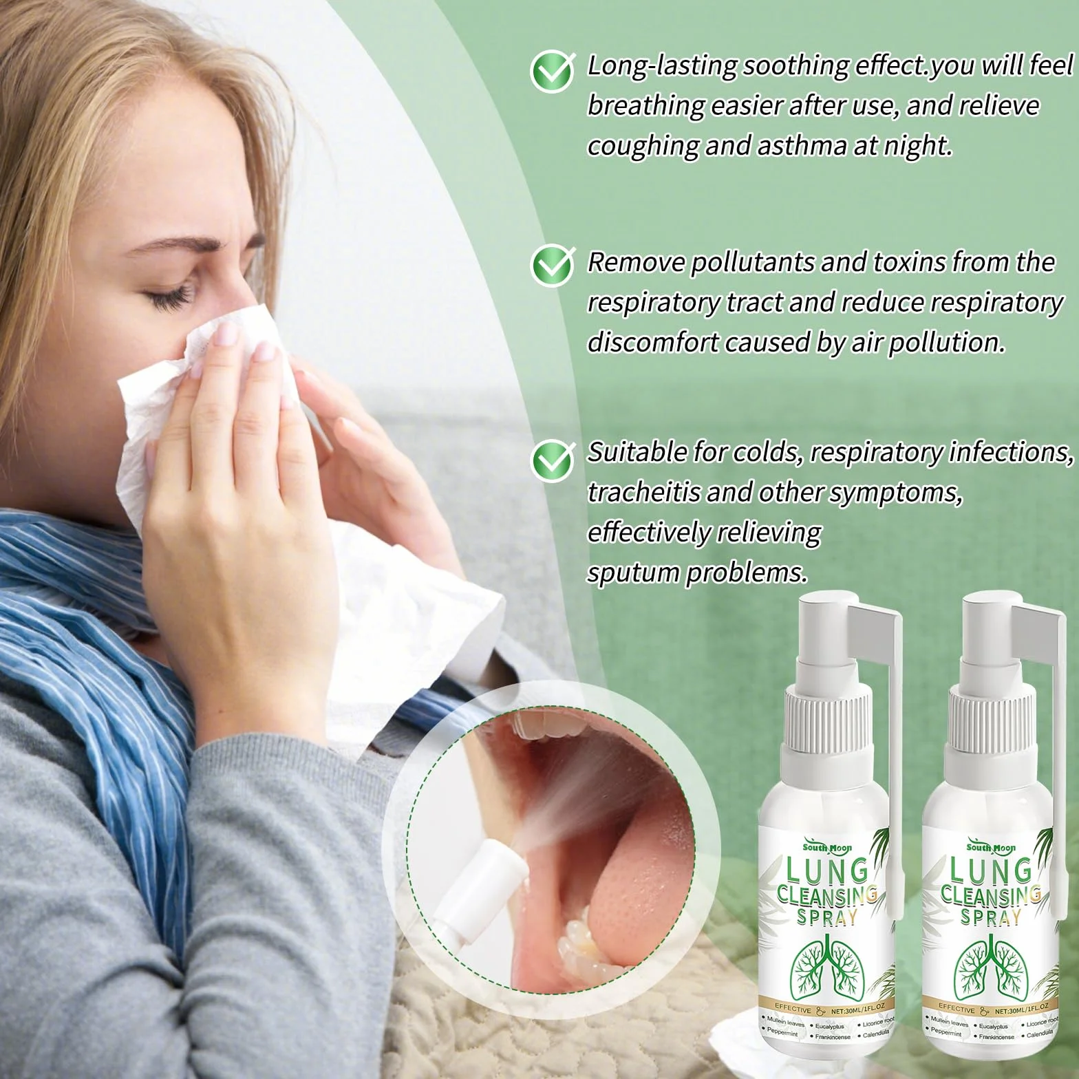Oczyszczanie płuc, ziołowy spray do płuc, 2 sztuki 30 ml, ziołowy spray do oczyszczania płuc, spray ziołowy odpowiedni do codziennego użytku