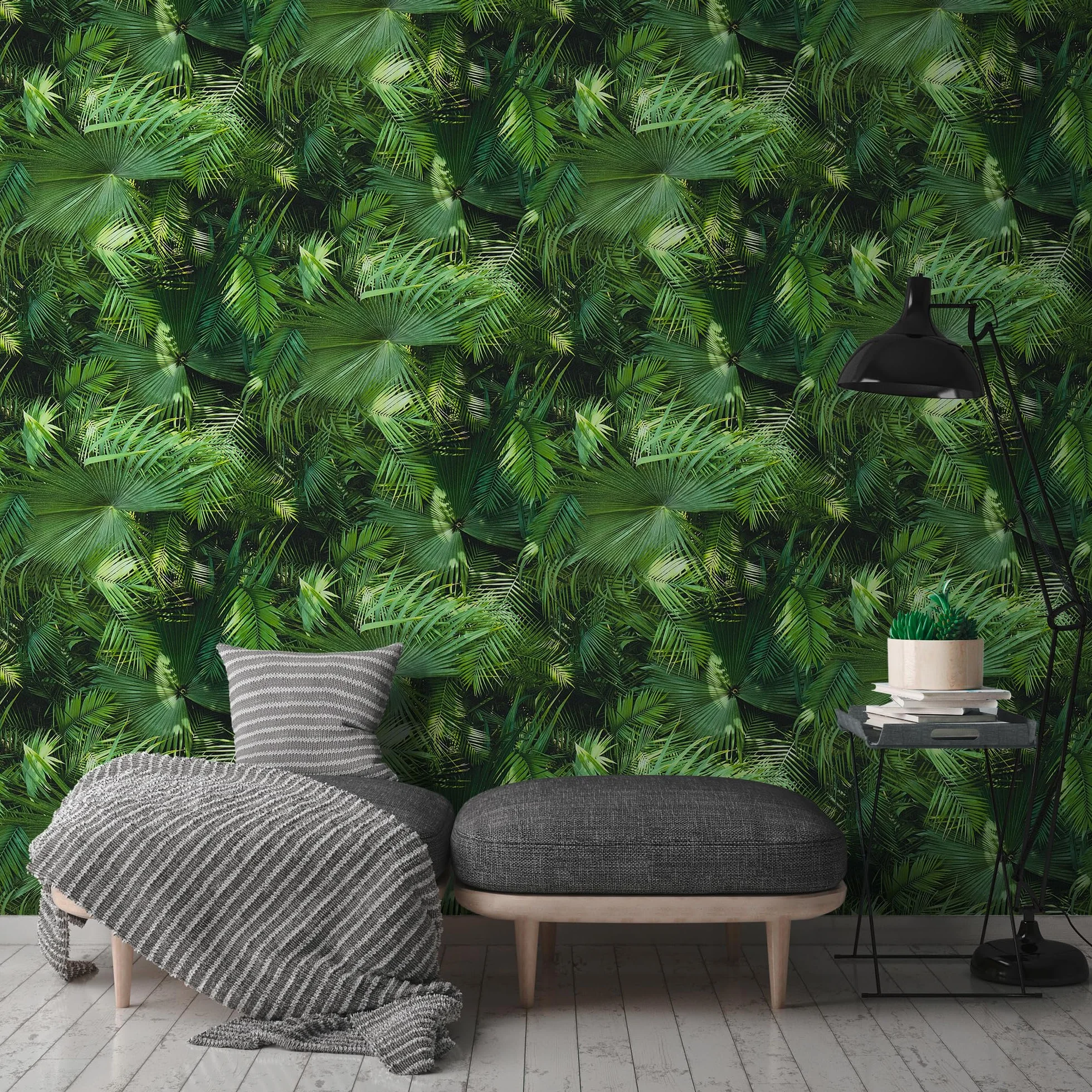 Livingwalls Bude 2.0 tapeta z nadrukiem palm 10,05 m x 0,53 m zielono-czarna Made in Germany