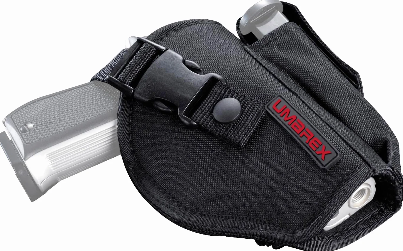 Umarex Unisex – czarna kabura na pasek dla dorosłych z kieszenią na magazynek z nylonu do średniej wielkości pistoletów, wielokolorowa, 17 x 12 cm