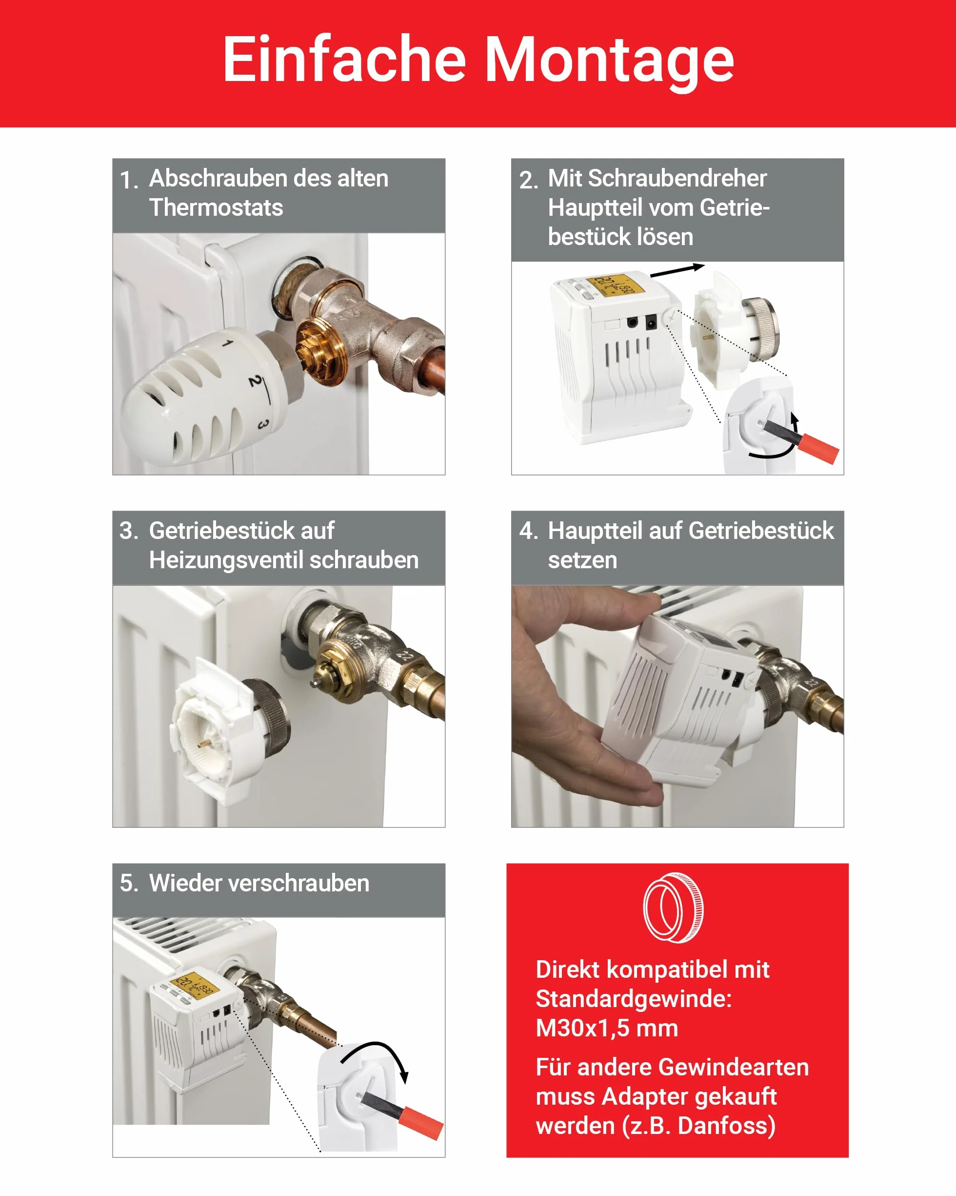 Elektrobock HD13-Profi programowalny termostat grzejnikowy, 230 V, biały, kompaktowy