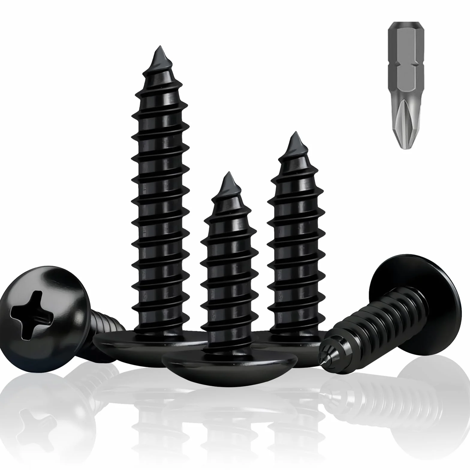 Wkręty blachowe, czarne, M4 x 16 mm, czarne, wkręty z płaskim łbem do drewna, czarne śruby do paneli akustycznych, ocynkowane panele akustyczne, akcesoria, z wiertłem