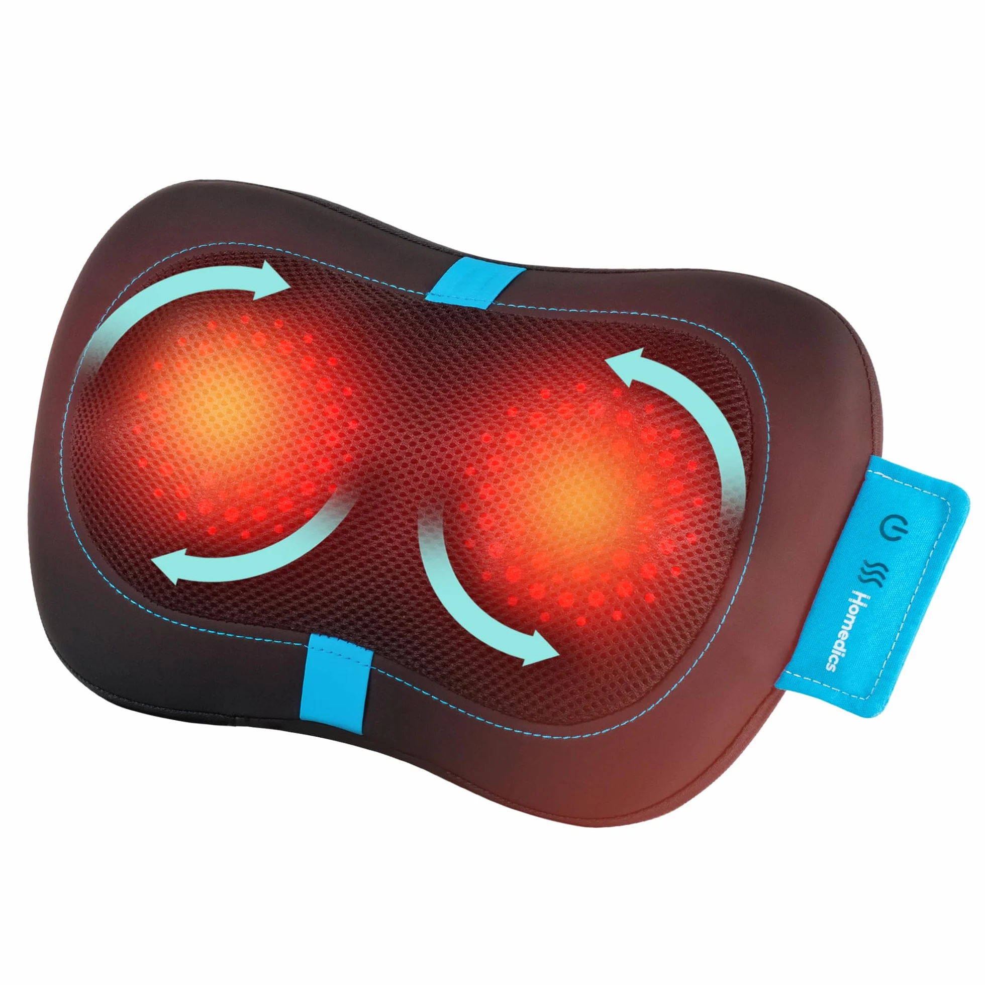 HoMedics Shiatsu przenośna poduszka do masażu z ciepłem – dolna część pleców, masażer mięśni głębokich tkanek szyi i ramion z 4 obrotowymi węzłami, 2 kierunkami, podgrzewana poduszka do masażu,