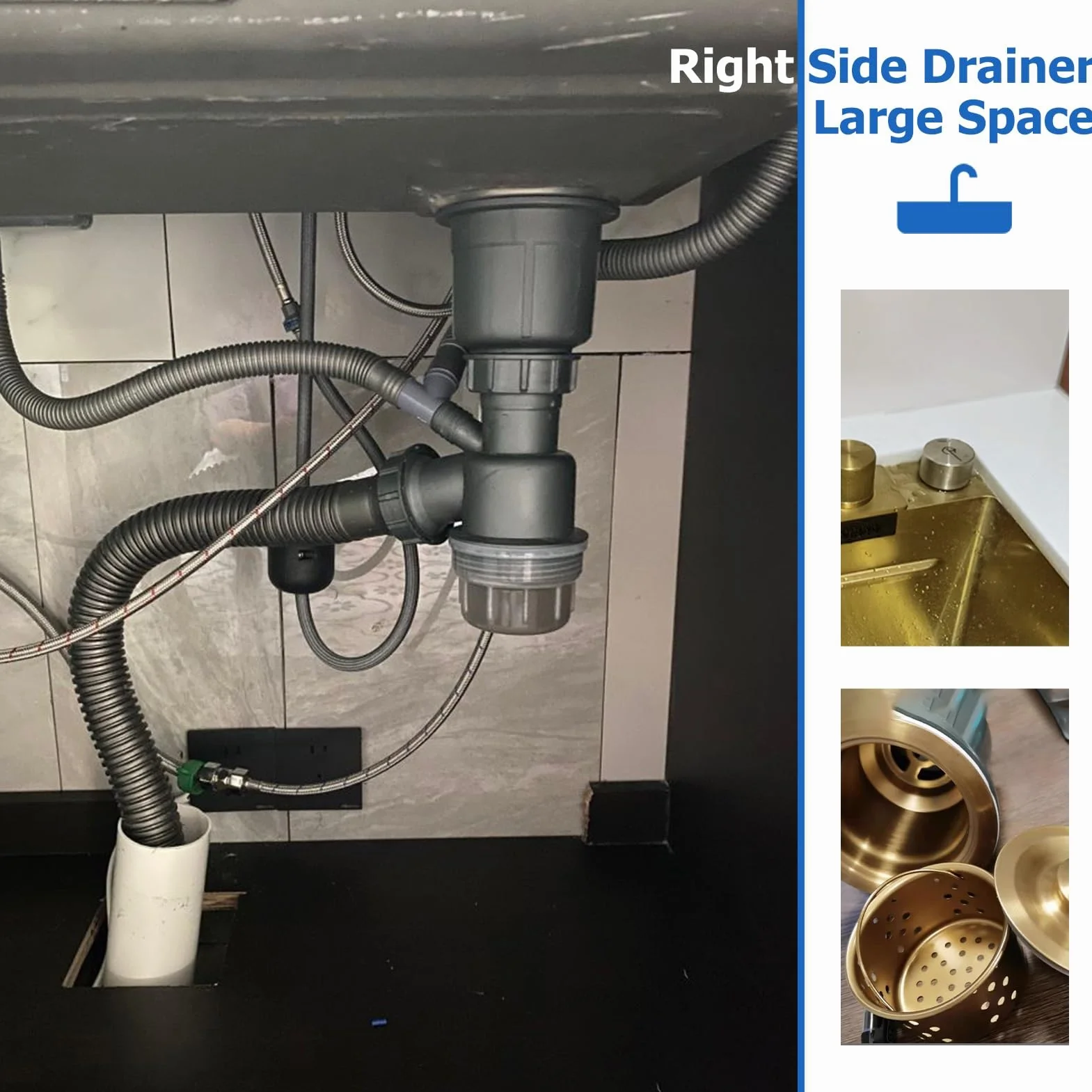 Stainless Steel Waterfall Kitchen Sink Combo With Pull-Out Faucet Nano-Coated Topmount Single Bowl Workstation Sink With Accessories, Pressure Pot Washer, Cutting Board, Draining Basket(Gold,68x45cm)
