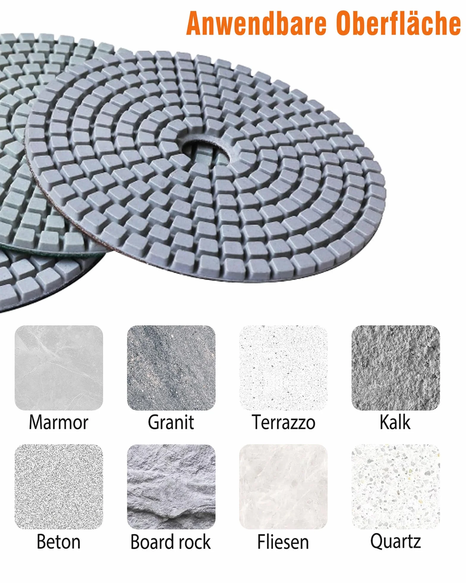 Zestaw 14 diamentowych tarcz polerskich: 100 mm, diamentowe tarcze polerskie 50# - 8000# marmur, zestaw do polerowania z gumowymi podkładkami M14, filc wełniany, do betonu, granitu, kamienia, marmuru