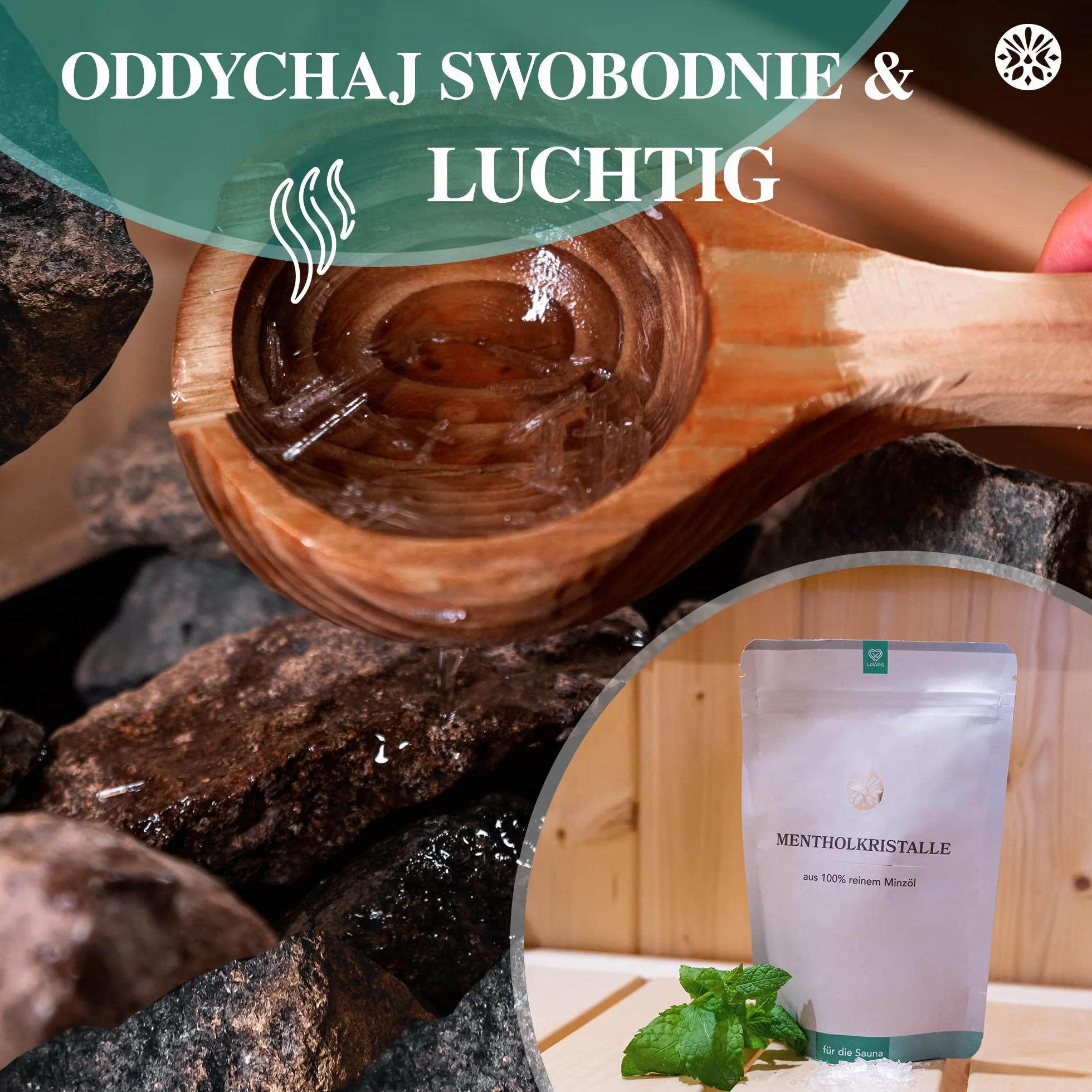 Menthol Crystals 100g LoWell® czysta mięta napar do sauny torebki zamykane Mentol
