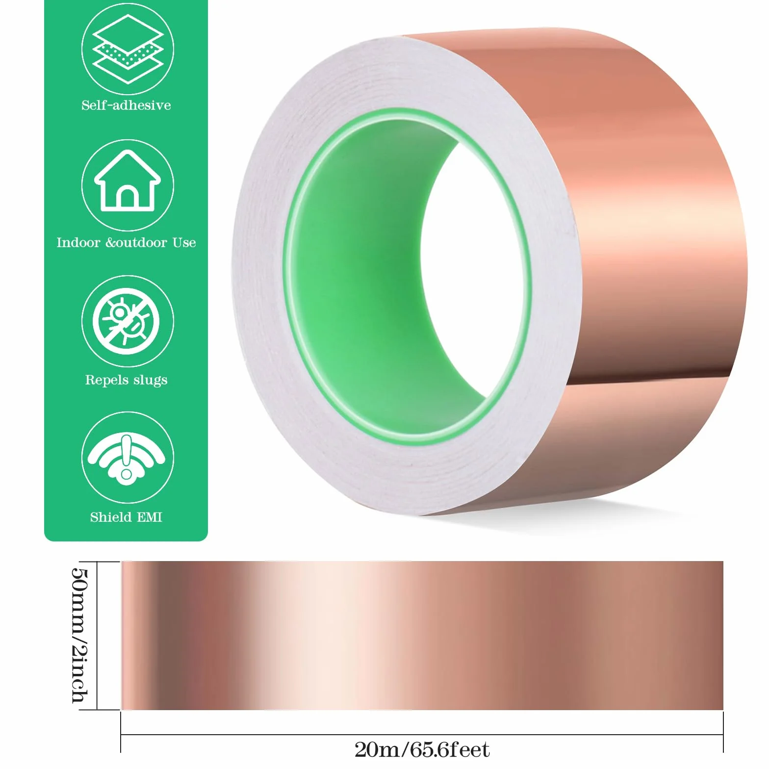 Kupferband, 50mm*20m, Taśma miedziana przeciwko ślimakom, Taśma miedziana EMI przewodząca z obu stron, chroniąca przed ślimakami do roślin w podwyższonych grządkach