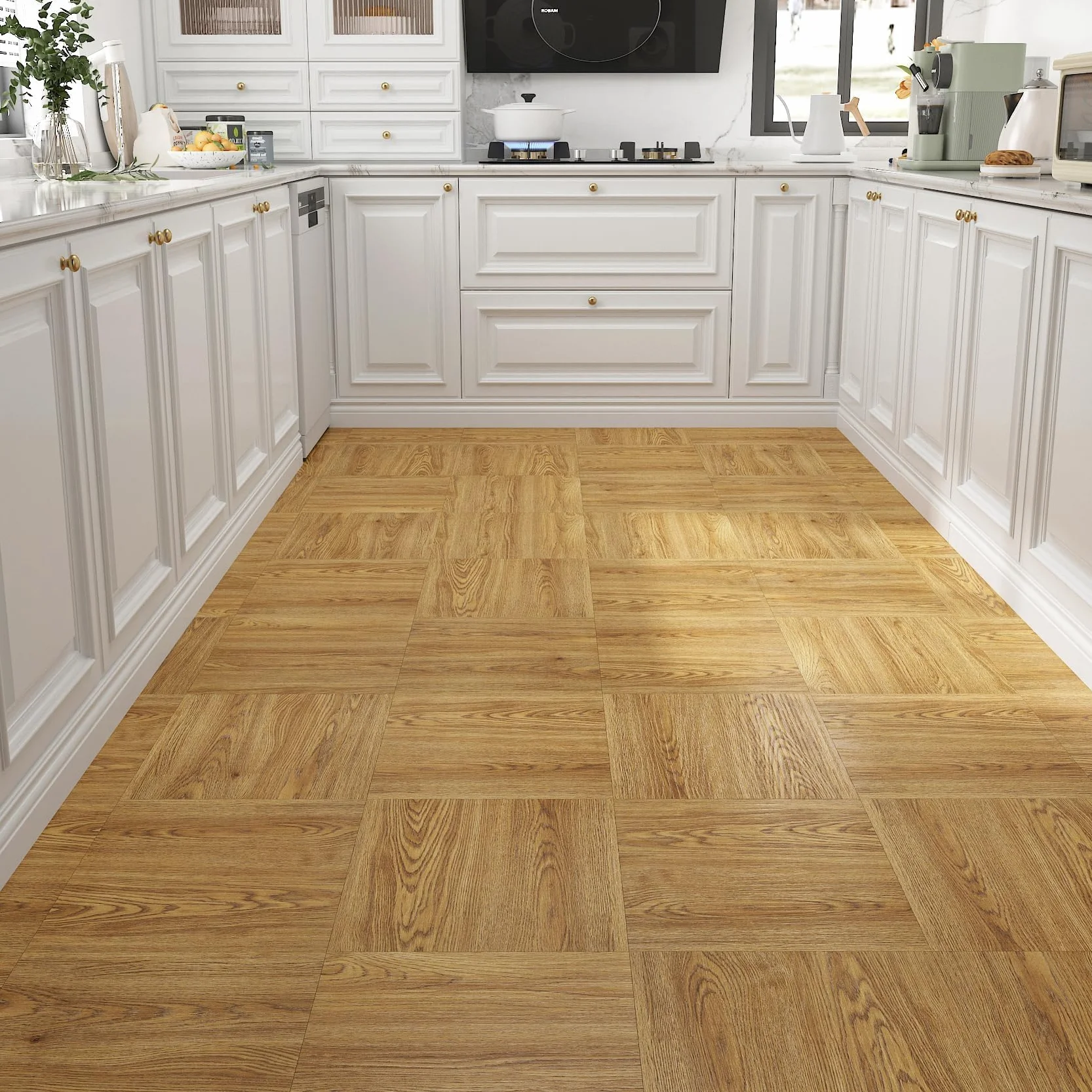 Decotalk Podłoga PCV Naturalny kolor drewna naklejka do kuchni 30 x 30 cm 30 sztuk 3,15 m² płytki samoprzylepne podłoga łazienka kuchnia zmywalna powłoka folia pokrywa płytki samoprzylepne