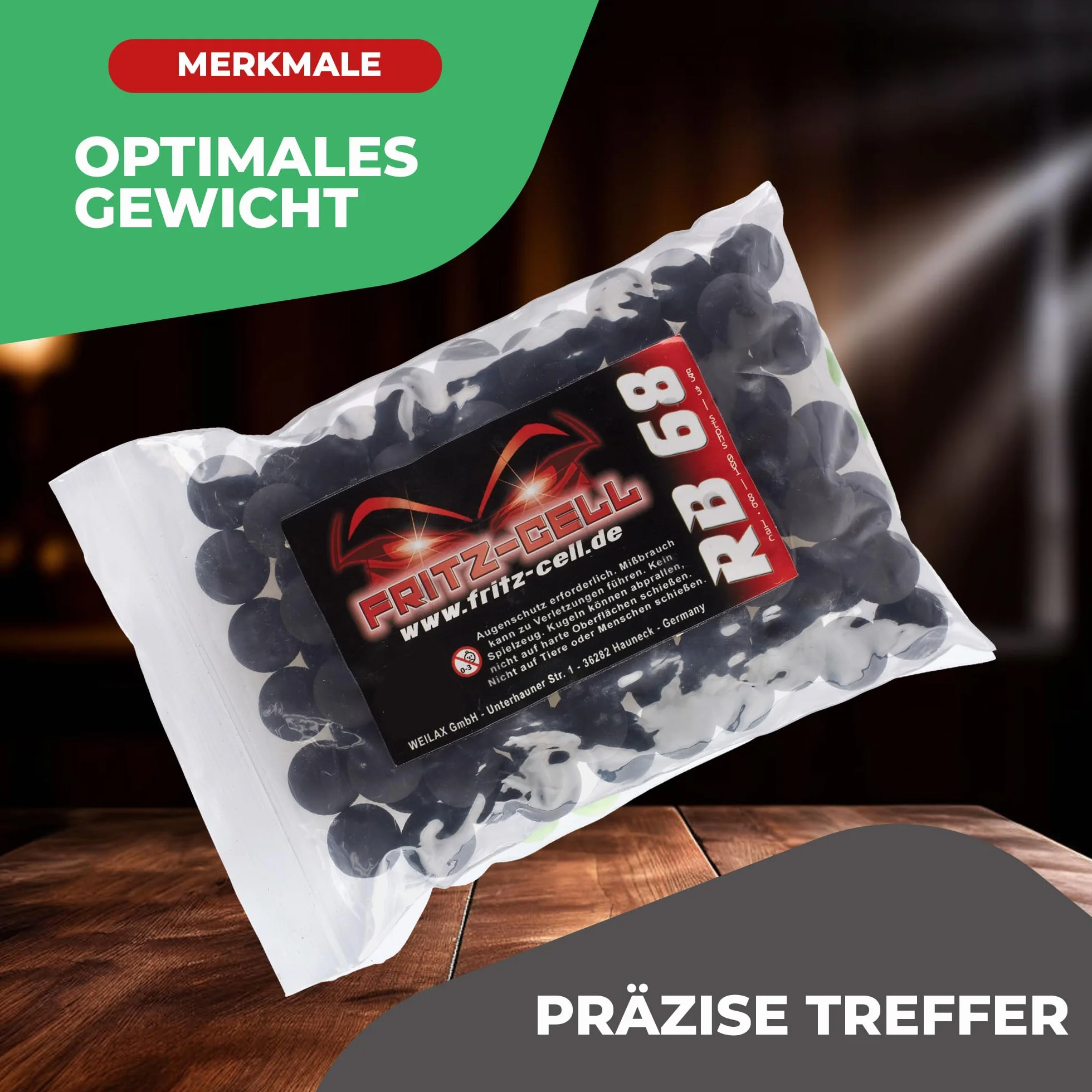 100 x Rubberballs Cal.68 black gumowe pociski Fritz-Cell kompatybilne z T4E HDS68