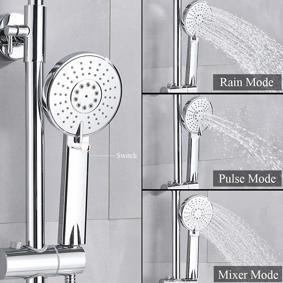 System prysznicowy Bateria łazienkowa Chrome Deszczownica Głowica termostatyczna do wanny Ścienna wanna Prysznic Mixer Tap Bateria prysznicowa Zestaw prysznicowy, termostatyczny chrom