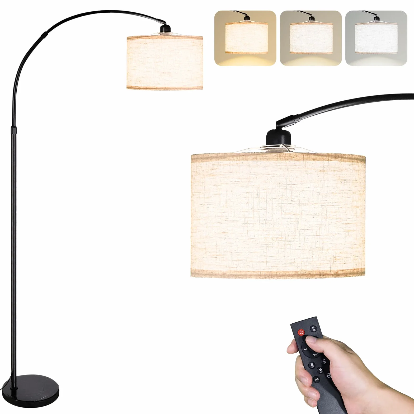 CCLIFE Stehlampe z możliwością ściemniania do salonu, lampa łukowa LED E27, lampa do czytania 60W 2700-6000K, przełącznik nożny, obracana o 360° głowica lampy, beżowa, z regulacją wysokości 165cm