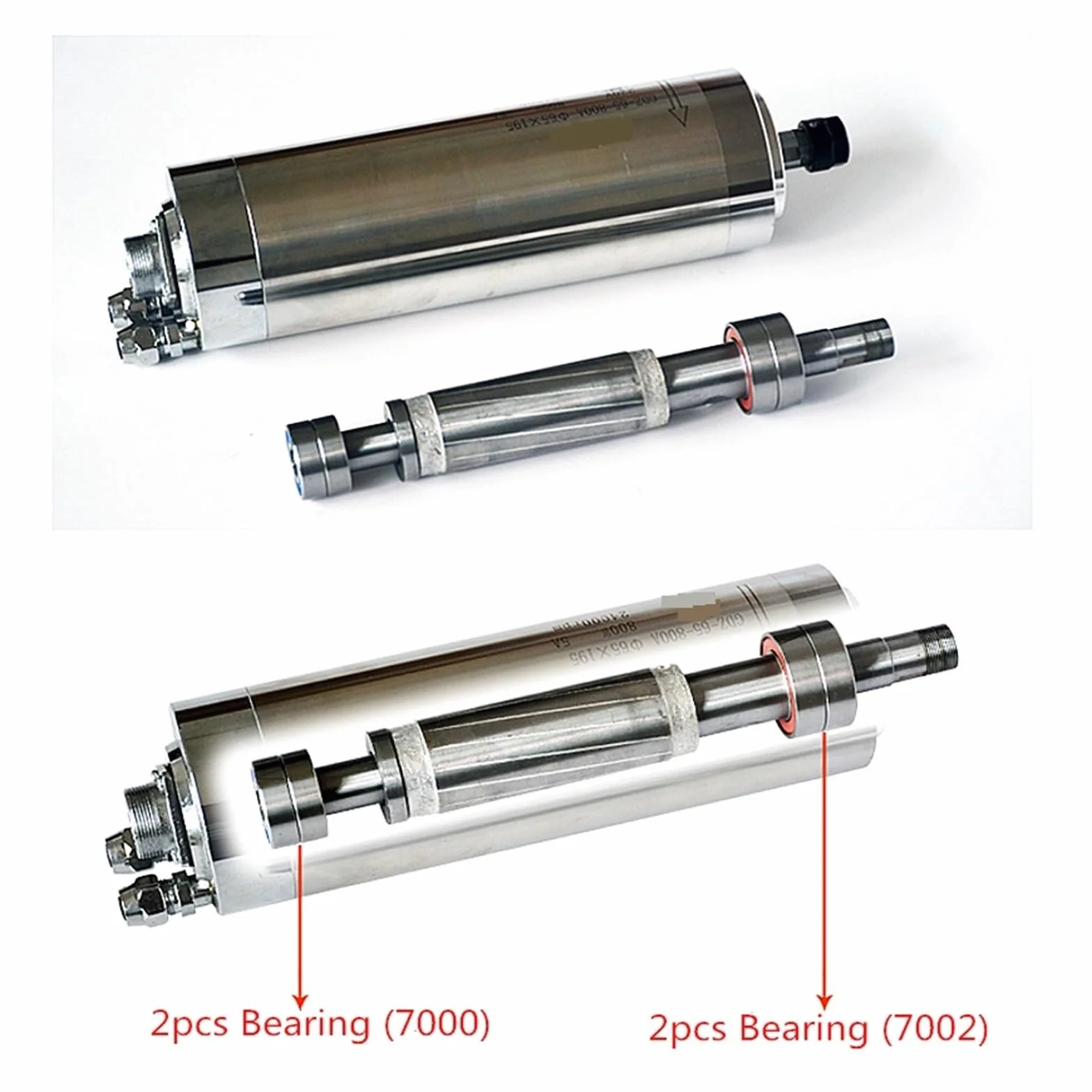 Silnik Wrzeciona Frezarki CNC 800W 1,5KW 2, KW Wrzeciono Chłodzące Wodę Z 4 Łożyskami Do Wiercenia Grawerskiego Wysoce Zoptymalizowany(800W-65x195-ER11)