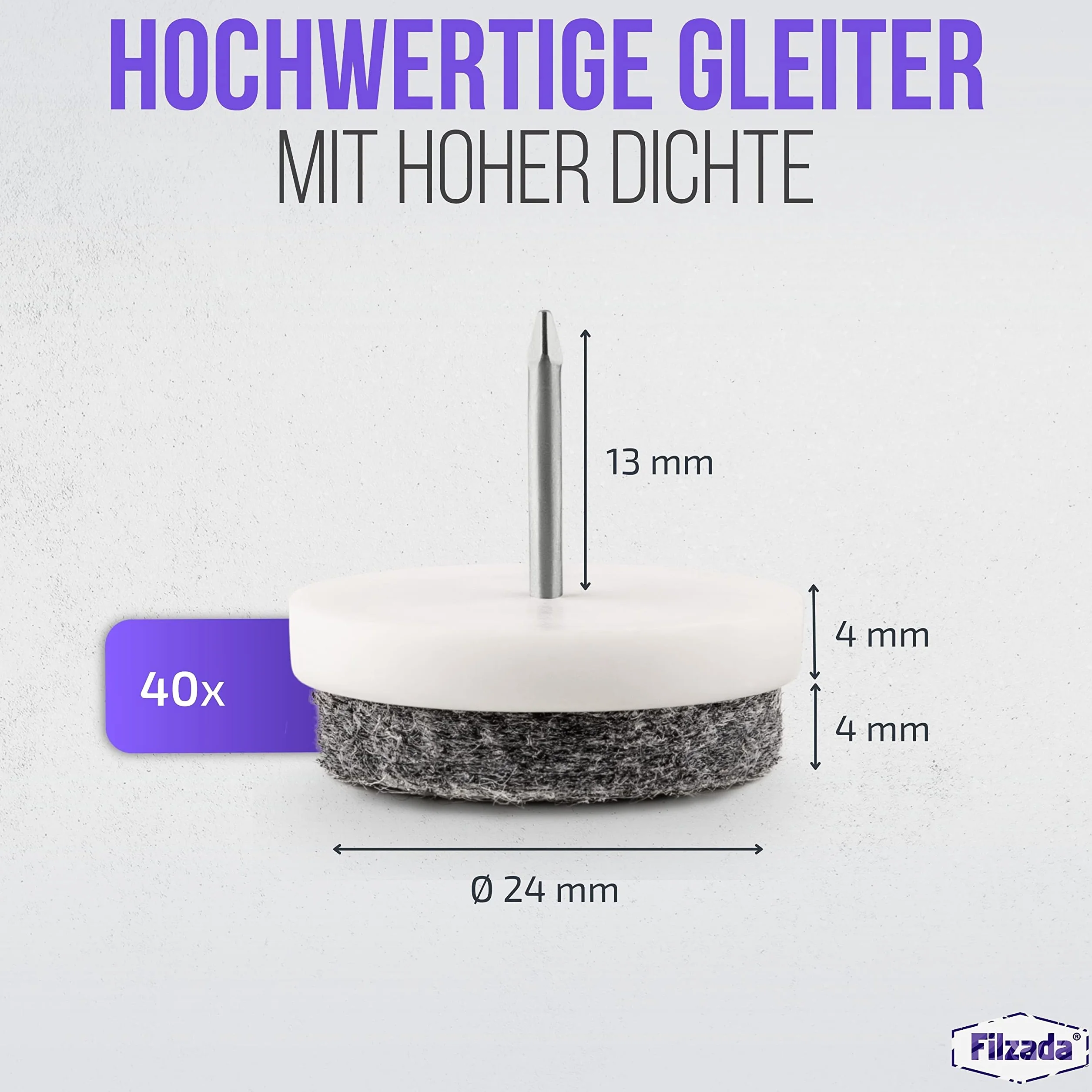 Filcowa podkładka filzada 40 Ø 24 mm białe profesjonalne ślizgacz/meble