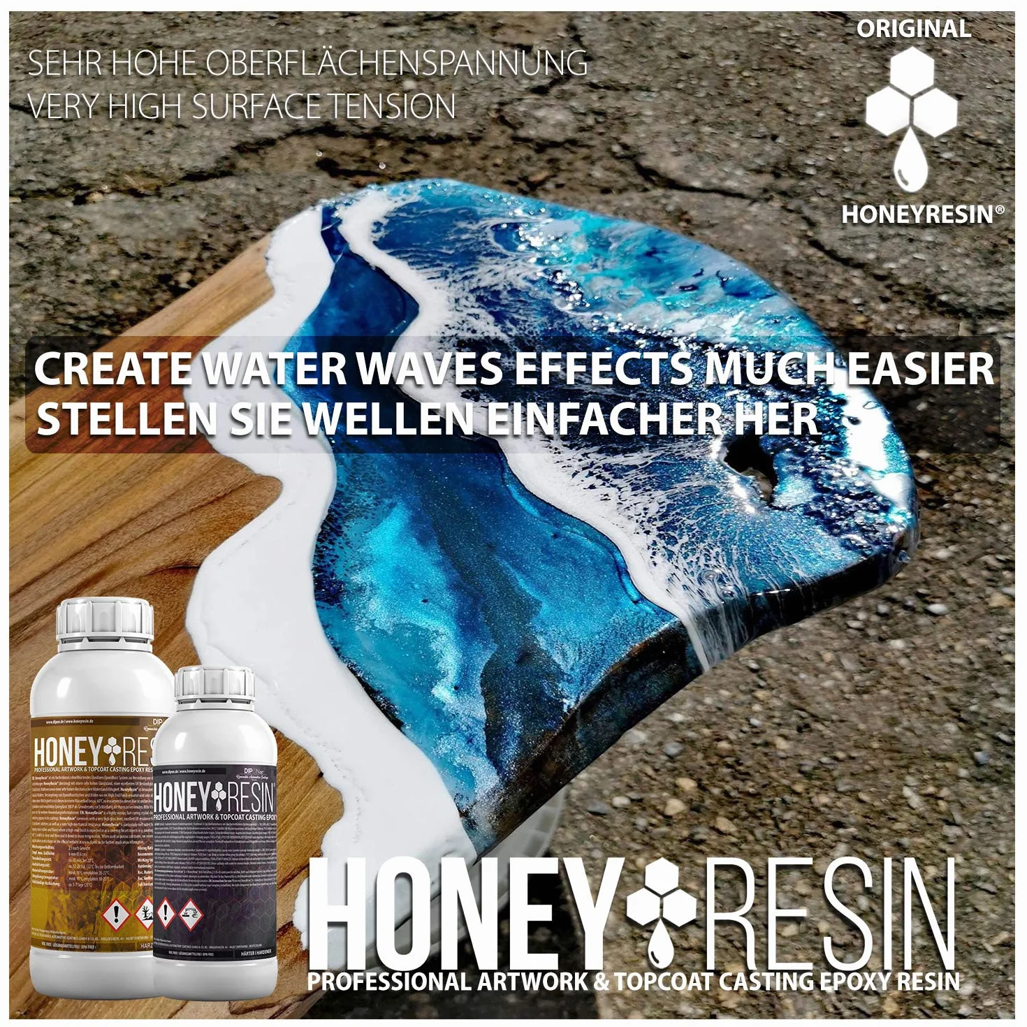 Żywica epoksydowa Honey Resin Professional ArtWork & TopCoat Żywica epoksydowa o wysokiej lepkości I Szybkoschnąca I Do uszczelniania drewna, płótna, podłóg 3D, blatów kuchennych, żywicy