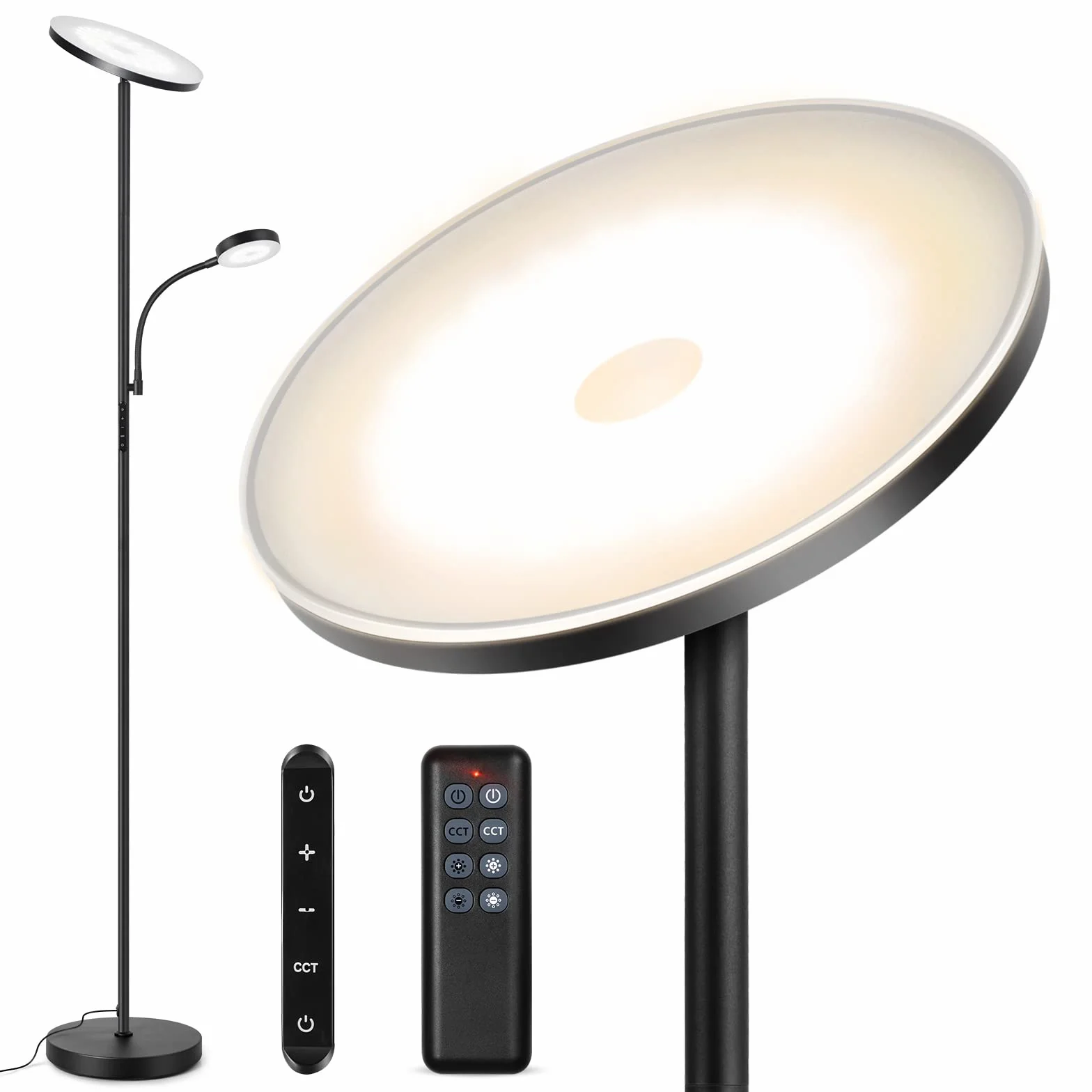 OUTON Lampa stojąca LED, ściemniana, z lampką do czytania, 27 W/2400 lm, lampa do czytania 7 W, 4 temperatury barwowe, pilot zdalnego sterowania dotykowego, timer 1H, 178 cm, lampa stojąca do salonu