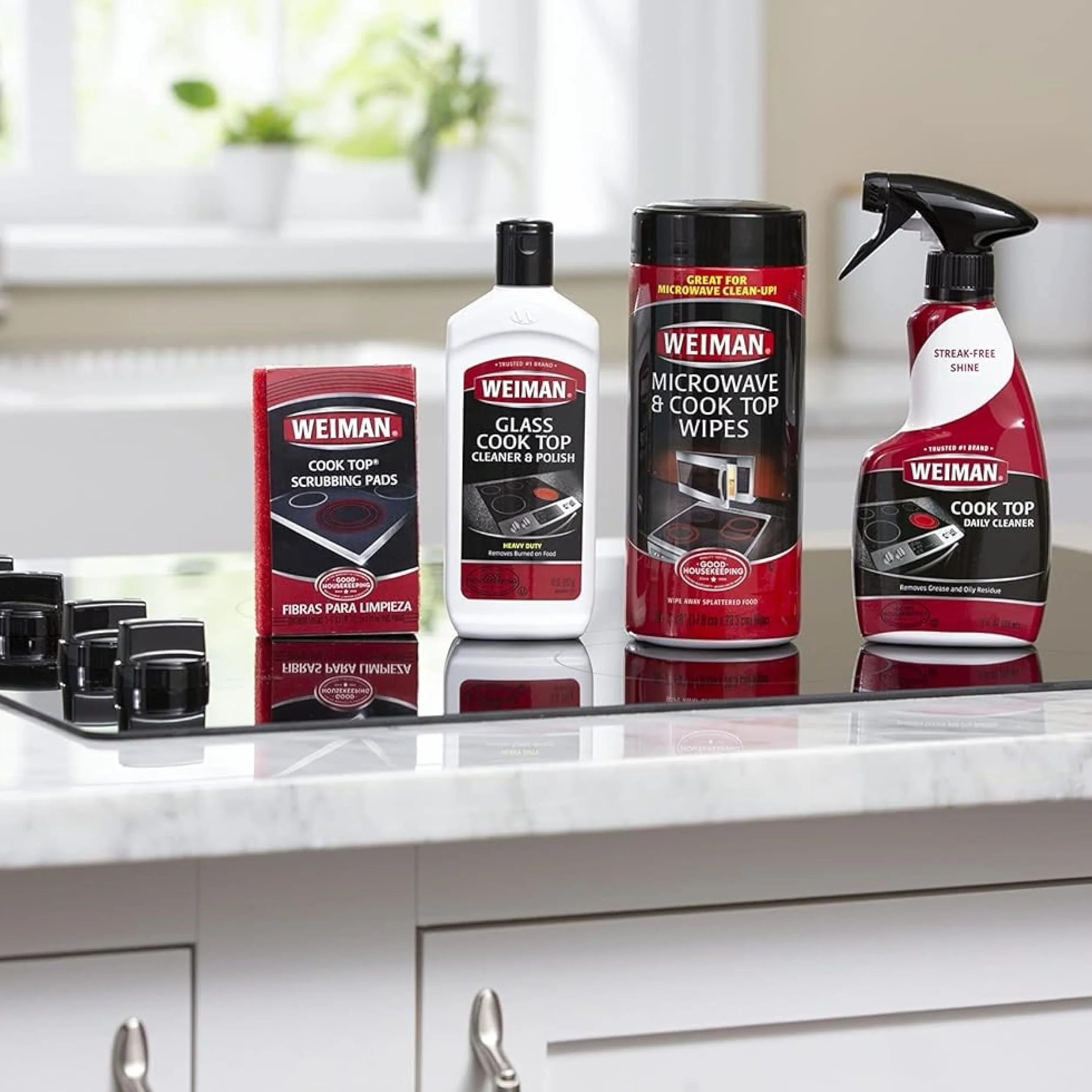 Weiman Glass Cook Top Cleaner and Polish - Zestaw do czyszczenia płyt kuchennych z gąbką do szorowania - 300 ml