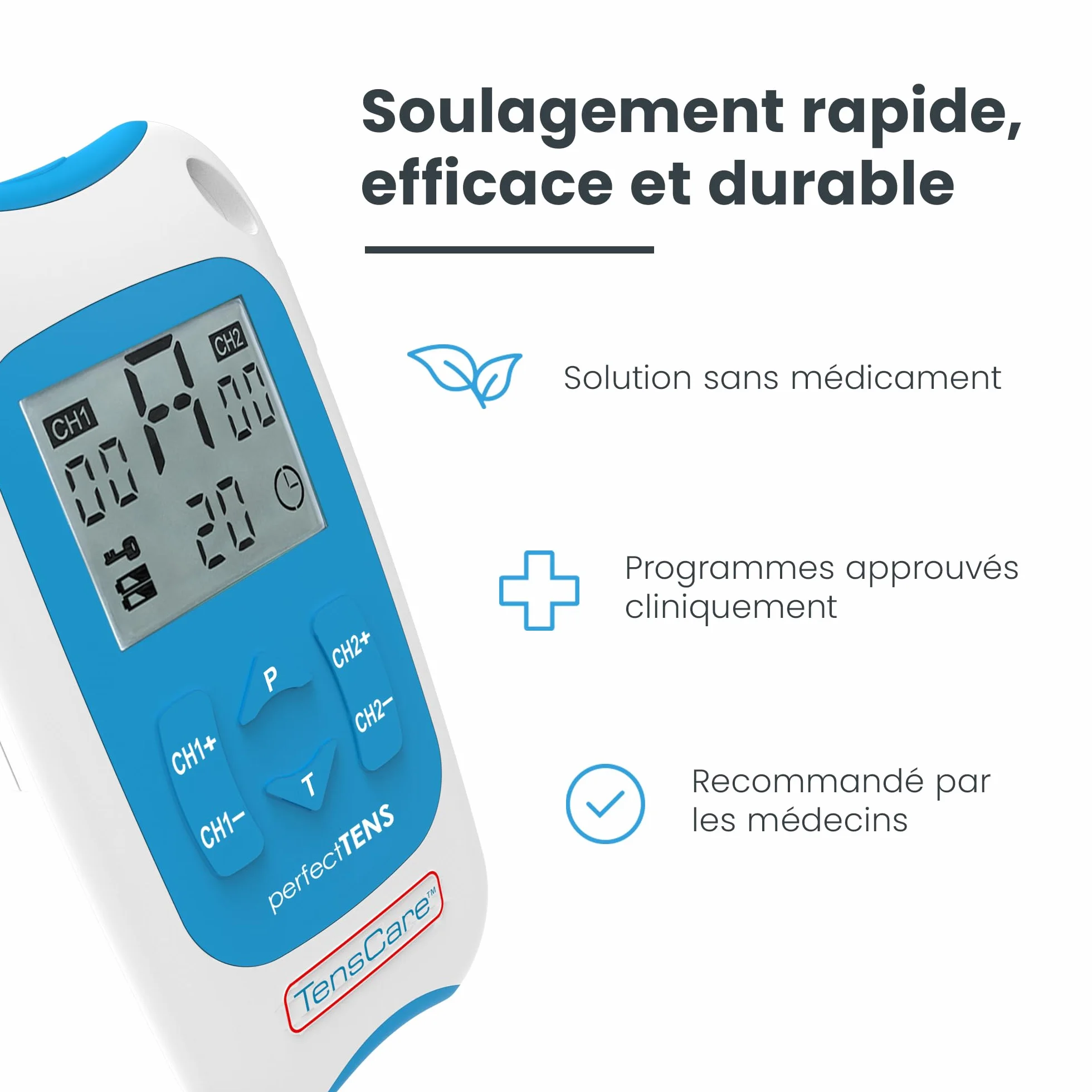 TensCare Perfect TENS - sprawdzone klinicznie urządzenie TENS łagodzące ból pleców, bioder, nóg, ramion, artretyzmu i rwy kulszowej + elektrody stawowe E-SF150