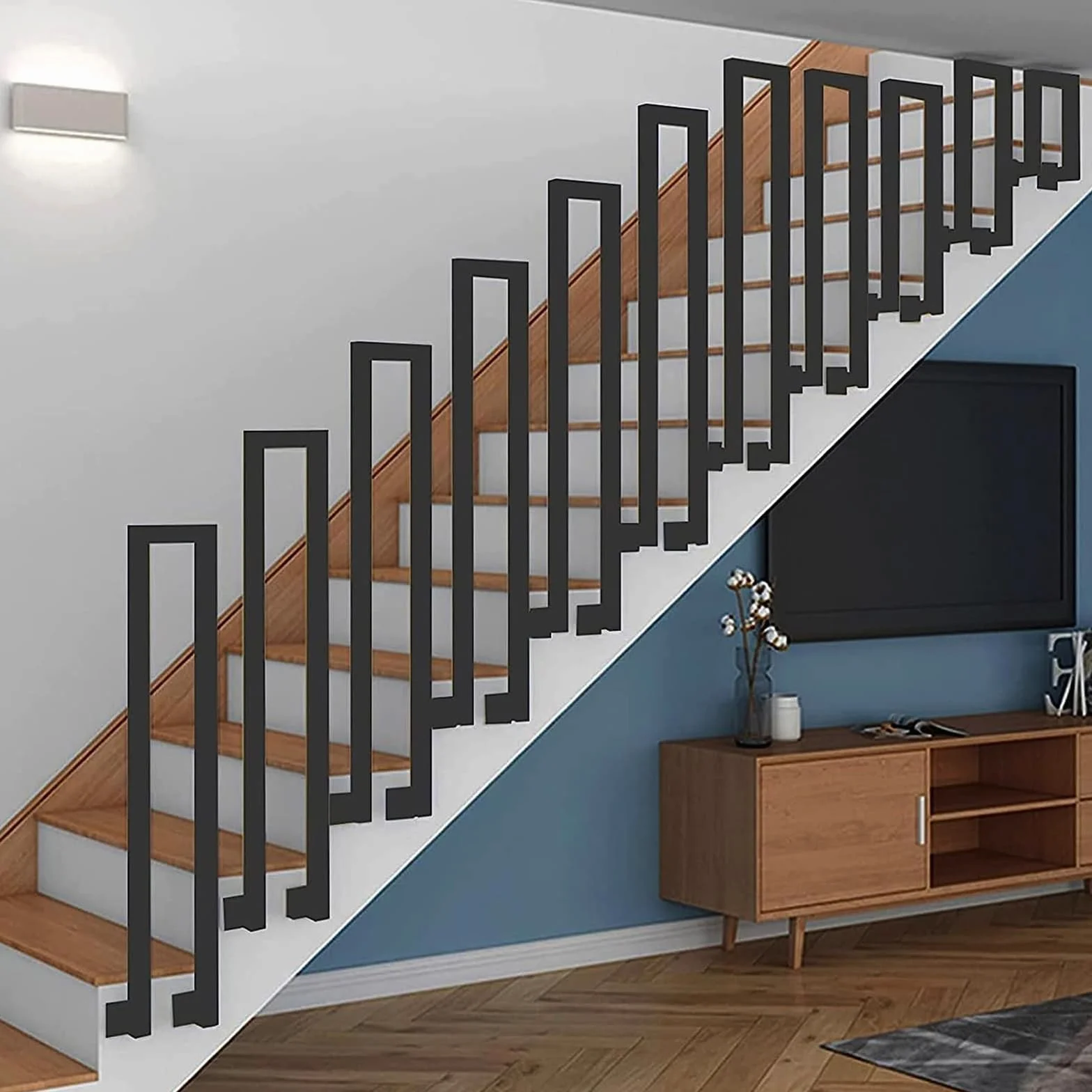 Poręcz do schodów wewnętrzne, Balustrady schodowe w kształcie U, metalowa poręcz schodowa z zestawem śrub, balustrady schodowe na strych, werandę, korytarze (Czarno-boczny montaż, 85cm)