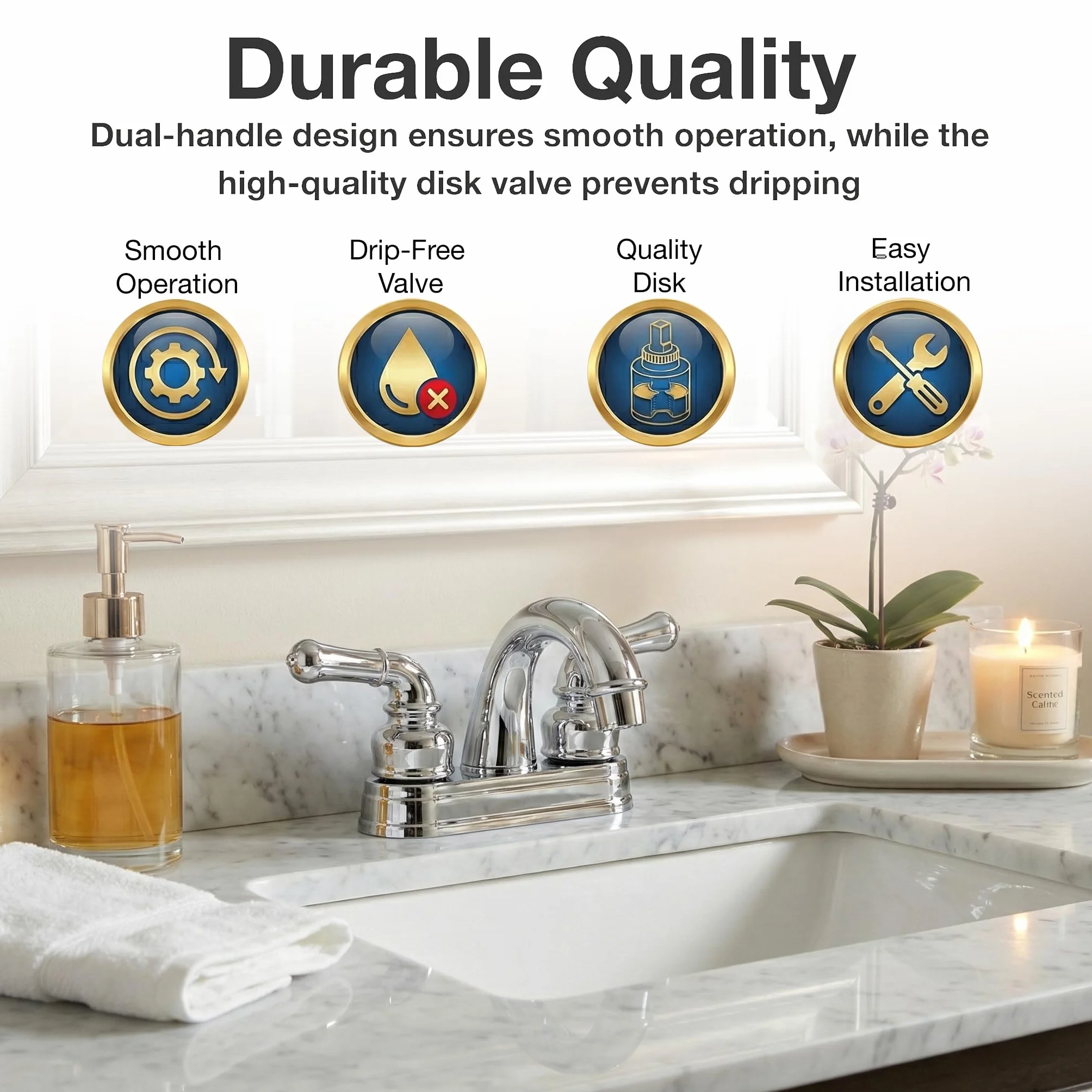 Dura Faucet DF-PL620C-CP RV bateria umywalkowa łazienkowa - płynnie obracana 2-dźwigniowa (chrom)