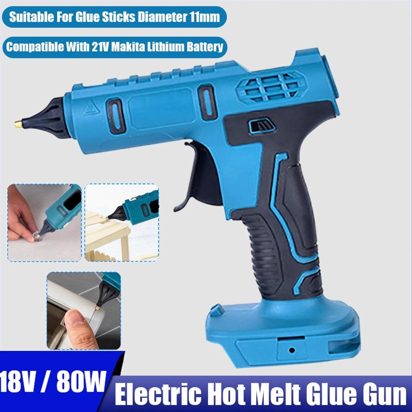 Nowy pistolet do klejenia na gorąco kompatybilny z baterią litową Ma-kita18V bezprzewodowy elektryczny pistolet do klejenia na gorąco z 10 sztuk 11mm kleje w sztyfcie (Size : Without Battery)