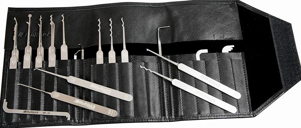 Multipick Profesjonalny zestaw wytrychów Elite 23 – zestaw wytrychów, 23 części, grubość ostrza 0,4 mm, z najwyższej jakości stali sprężynowej, wyprodukowano w Niemczech, nadaje się dla