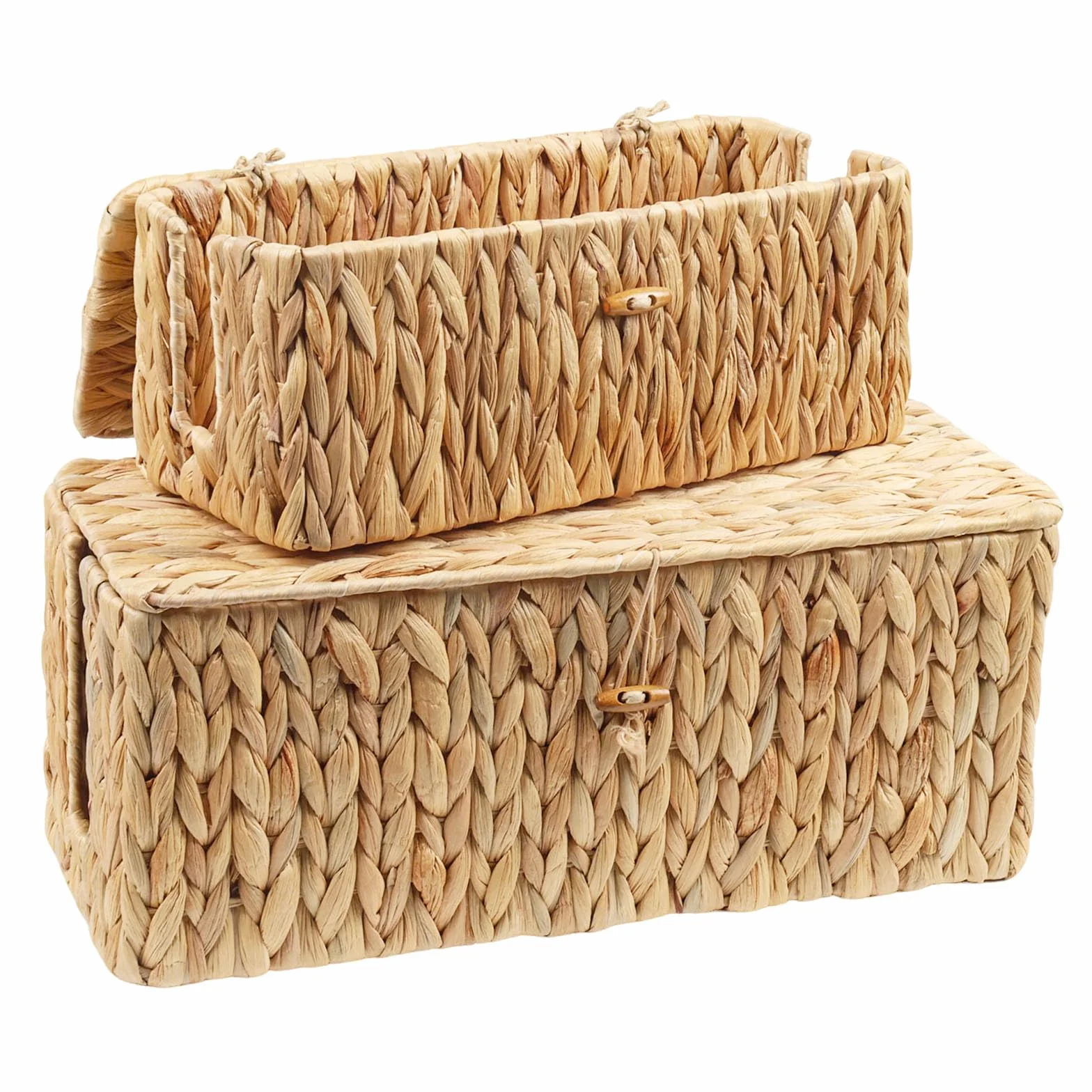 2 sztuki pojemnik na kable, naturalna pleciona skrzynka z wodnej hiacynty na kable, organizer na kable pod biurkiem z bambusową pokrywą, skrzynka na kable z bocznym otworem do biura, domu