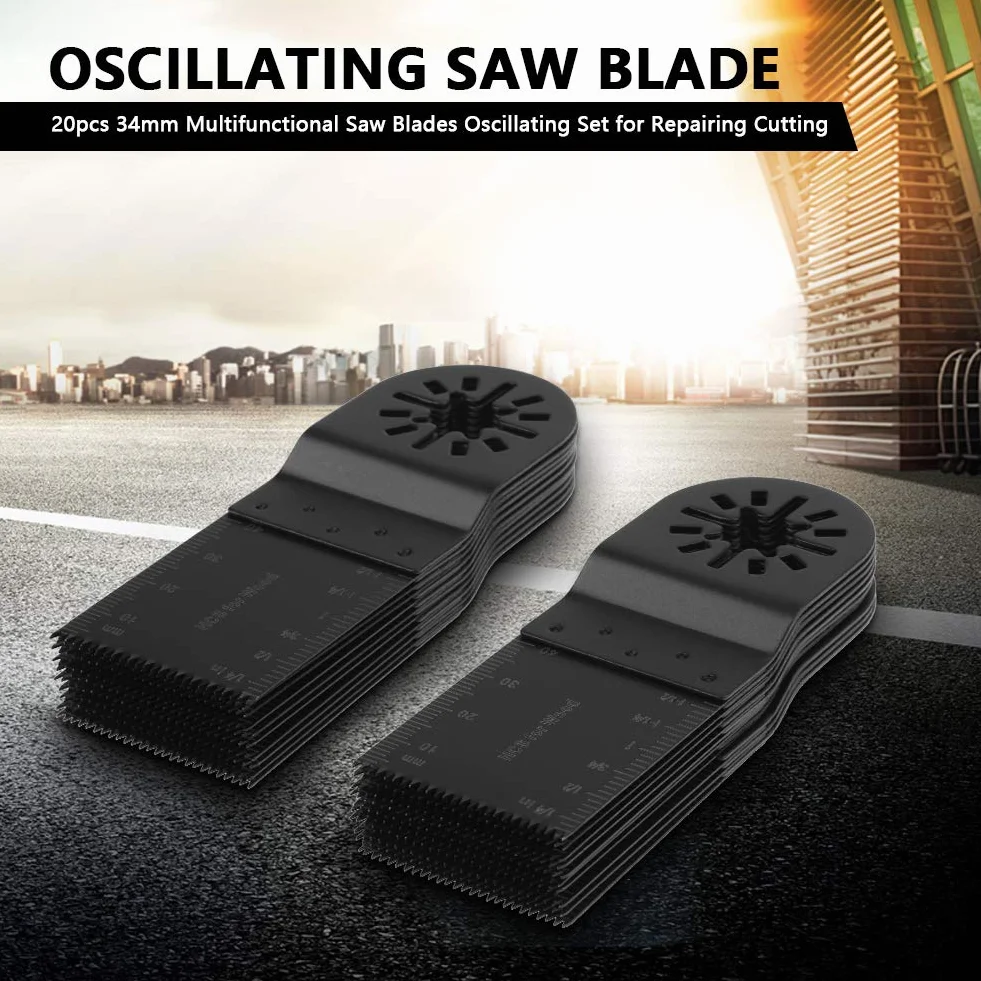 lyrlody Multitool brzeszczot pił, 20 szt. 34 mm uniwersalne piły zestaw oscylacyjny wielofunkcyjny dokładny szybki zestaw narzędzi wielofunkcyjnych z naciętym wzorem zębów do naprawy cięcia czarny