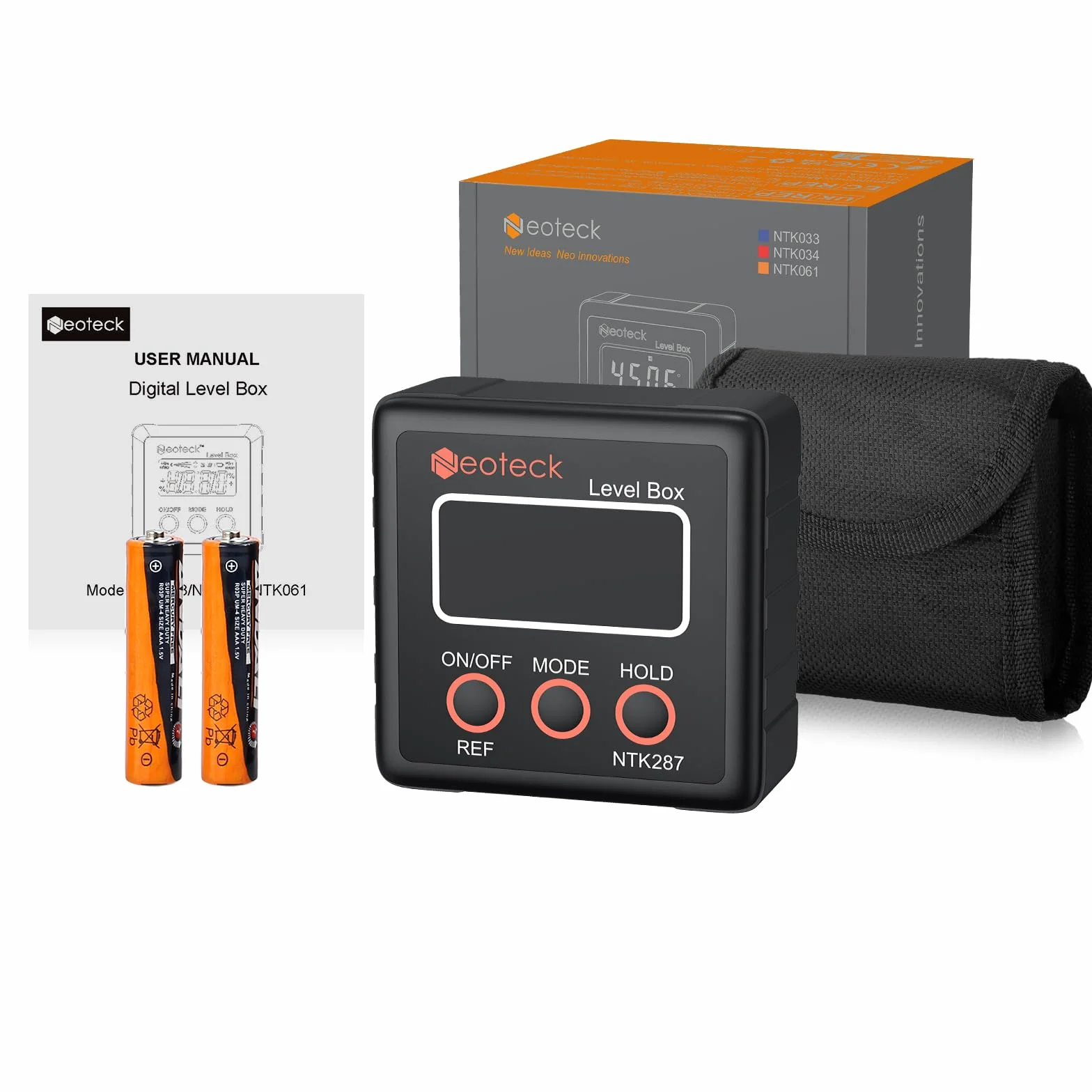 Neoteck Cyfrowy kątomierz LCD, pochyłomierz, wodoszczelny, inklinometr, kątomierz Bevel Box, poziomica, czarny