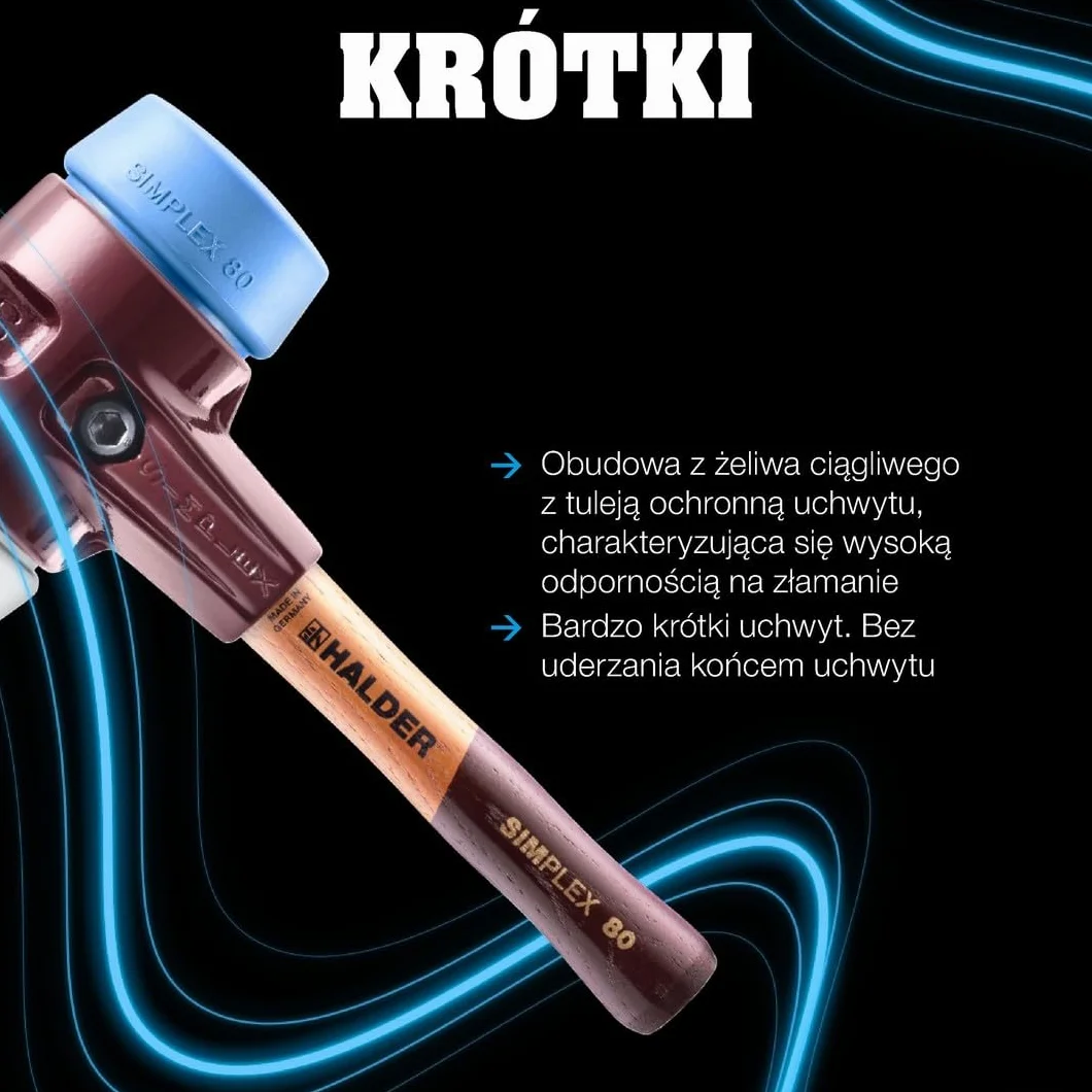 SIMPLEX młotek udarowy, kompozycja gumowa/superplastik; z obudową z żeliwa ciągliwego i wysokiej jakości bardzo krótkim drewnianym trzonkiem | D=60 mm/wersja trzonka = bardzo krótki | 3027.062