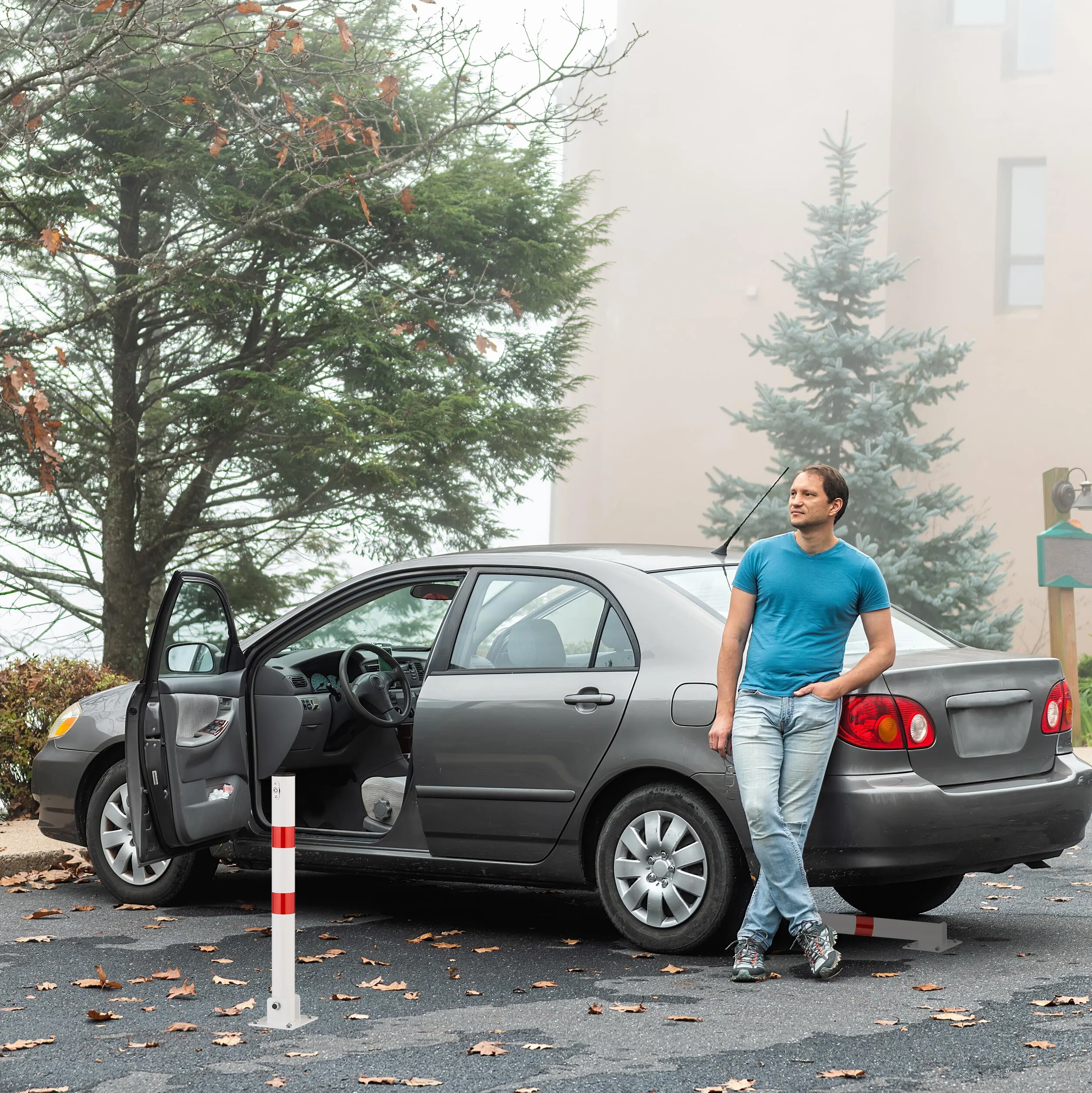 Relaxdays Słupek odcinający, składany, stal, blokada parkingu, wys. 65 cm, zamykany, okrągły słupek parkingowy, żółty/czarny