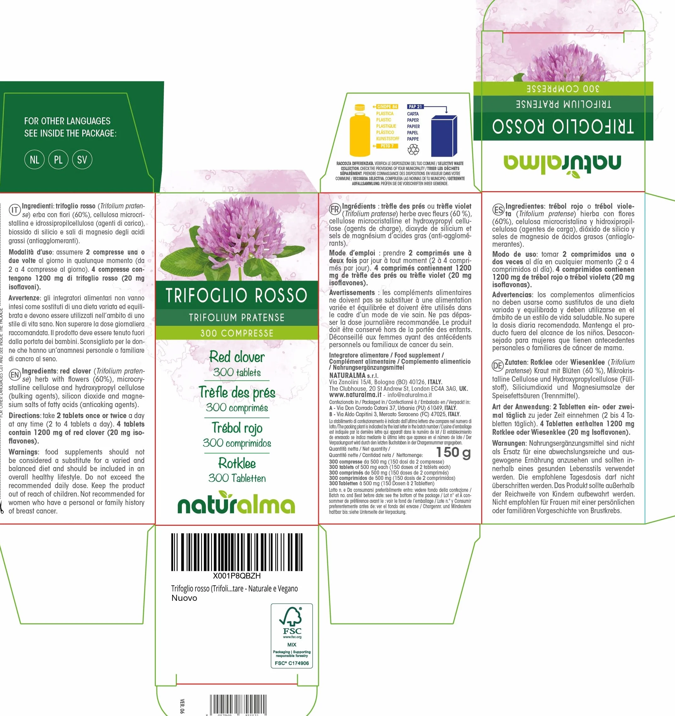 Koniczyna czerwona łąkowa Trifolium pratense ziele z kwiatami Naturalma 150 g 300 tabletek Suplement diety