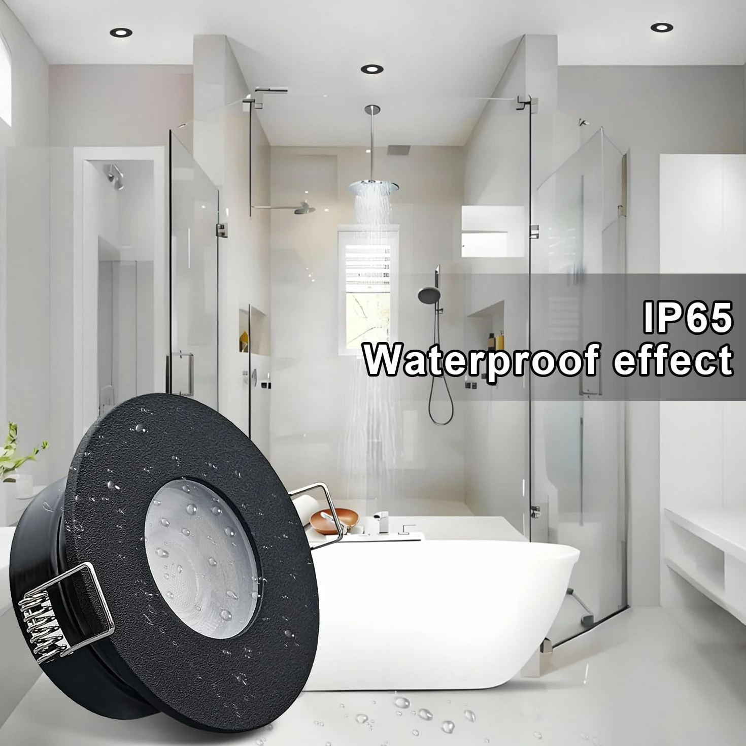 IP65 reflektor do zabudowy LED 5 W, GU10 reflektory sufitowe do łazienki, wilgotnych pomieszczeń, wodoszczelne, lampy punktowe LED 230 V 68-75 mm wymiar otworu (bez lampy), zestaw 4 szt. czarny
