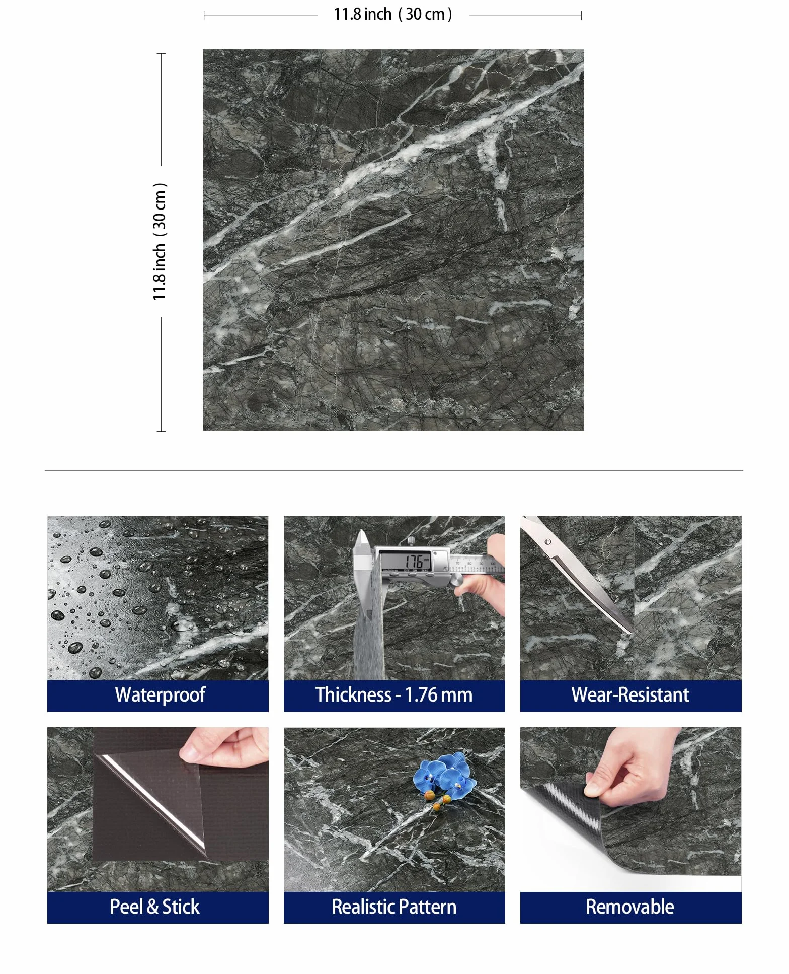 FunStick 30 x 30 cm płytki podłogowe PCW, samoprzylepne, do kuchni, marmuru, 30 sztuk