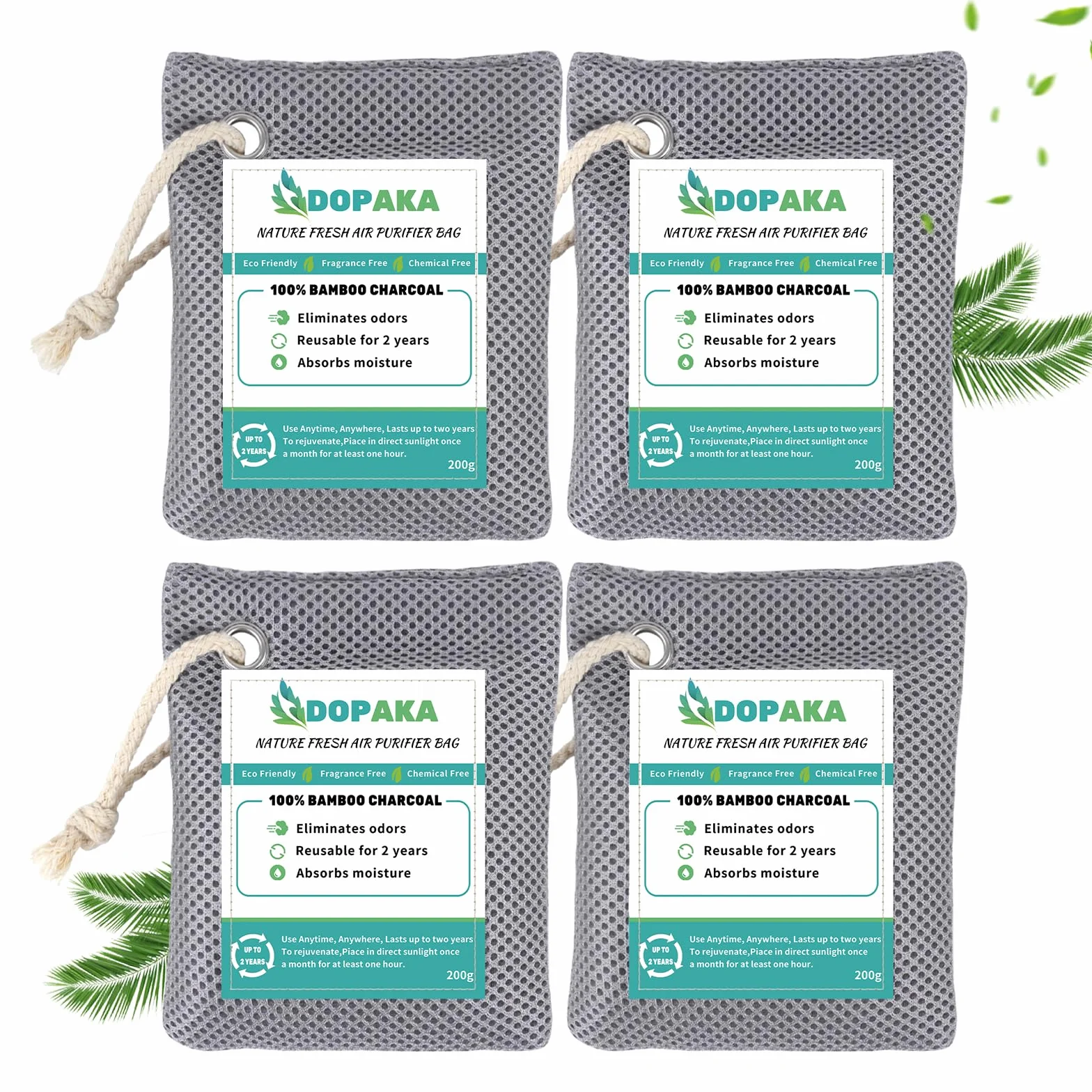 Worki do oczyszczania powietrza z węglem bambusowym (200g x4), usuwają zapachy i wilgoć, naturalne woreczki do oczyszczania świeżego powietrza do szafy, butów, dużego