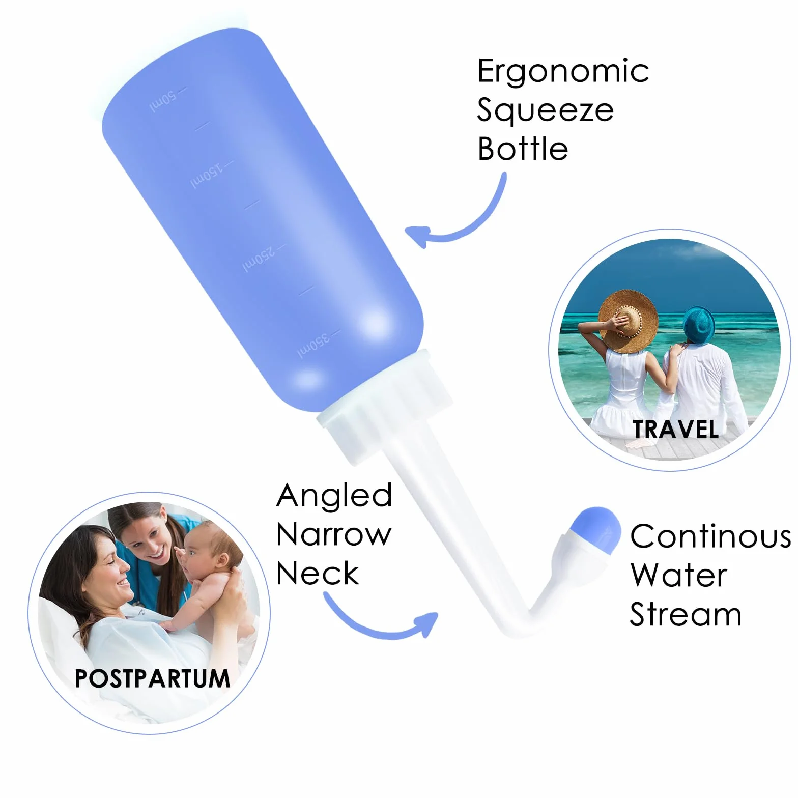 RUFCRIL Mini Peri Bottle, 350 ml, przenośny bidet podróżny z dodatkowym pierścieniem i torbą do przenoszenia, materiał TPE odporny na wysokie temperatury, niezbędne do pielęgnacji krocza, leczenia