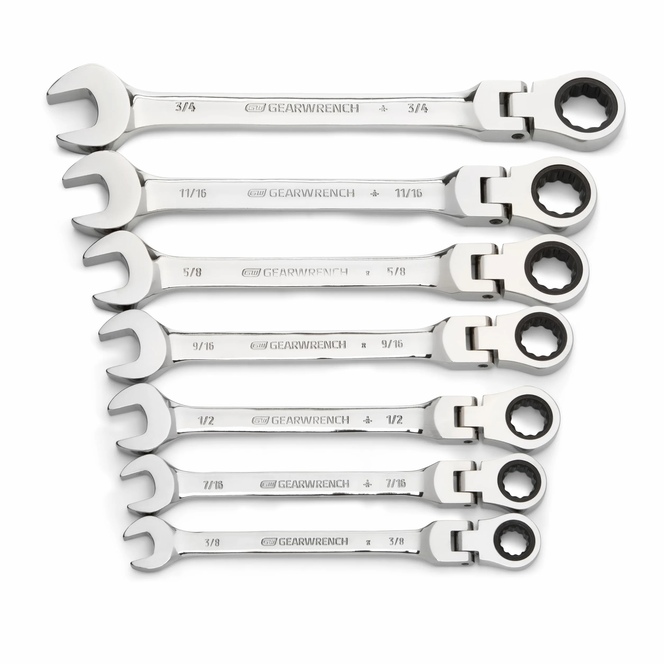 GearWrench Zestaw kluczy płasko-oczkowych z grzechotką, 7 szt., 12 szt., SAE - 9700