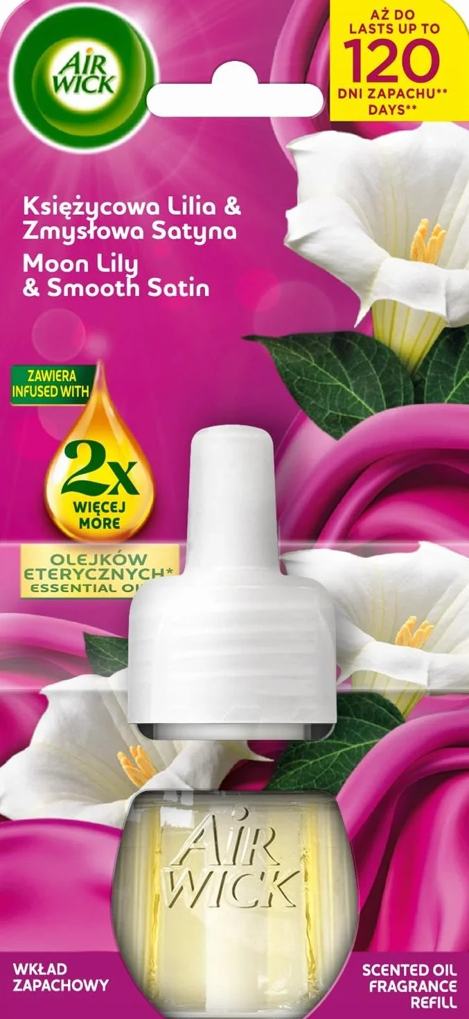 Air Wick Wkład do Elektrycznego Odświeżacza Powietrza, Księżycowa Lilia i Zmysłowa Satyna, Olejki Eteryczne, 19ml, do 120 dni