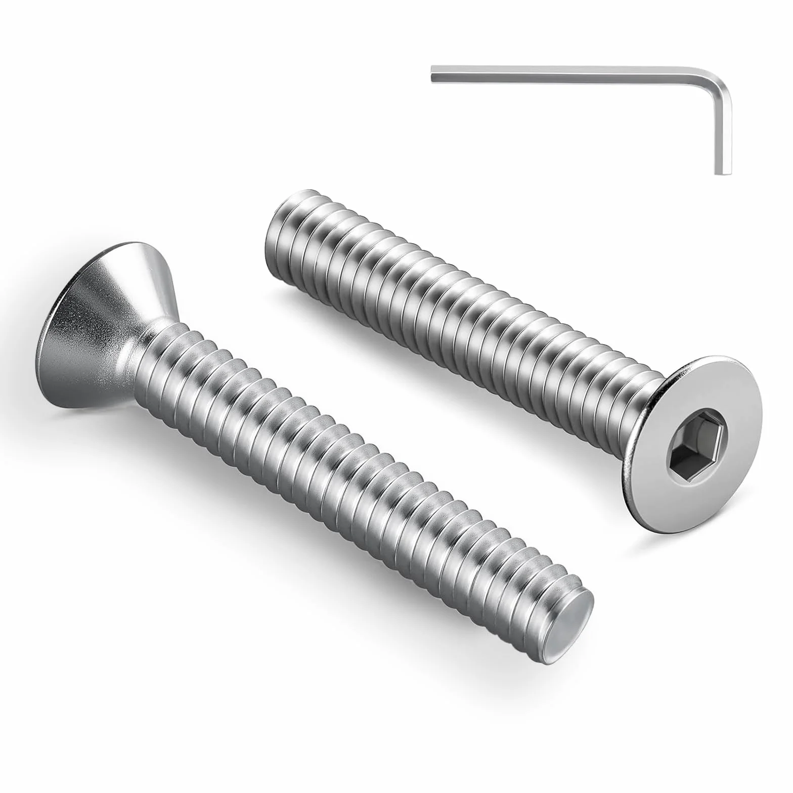 10 sztuk śrub z łbem stożkowym M6 x 50 mm z gniazdem sześciokątnym wewnętrznym, stal nierdzewna A2 V2A, pełny gwint z kluczami sześciokątnymi wewnętrznymi