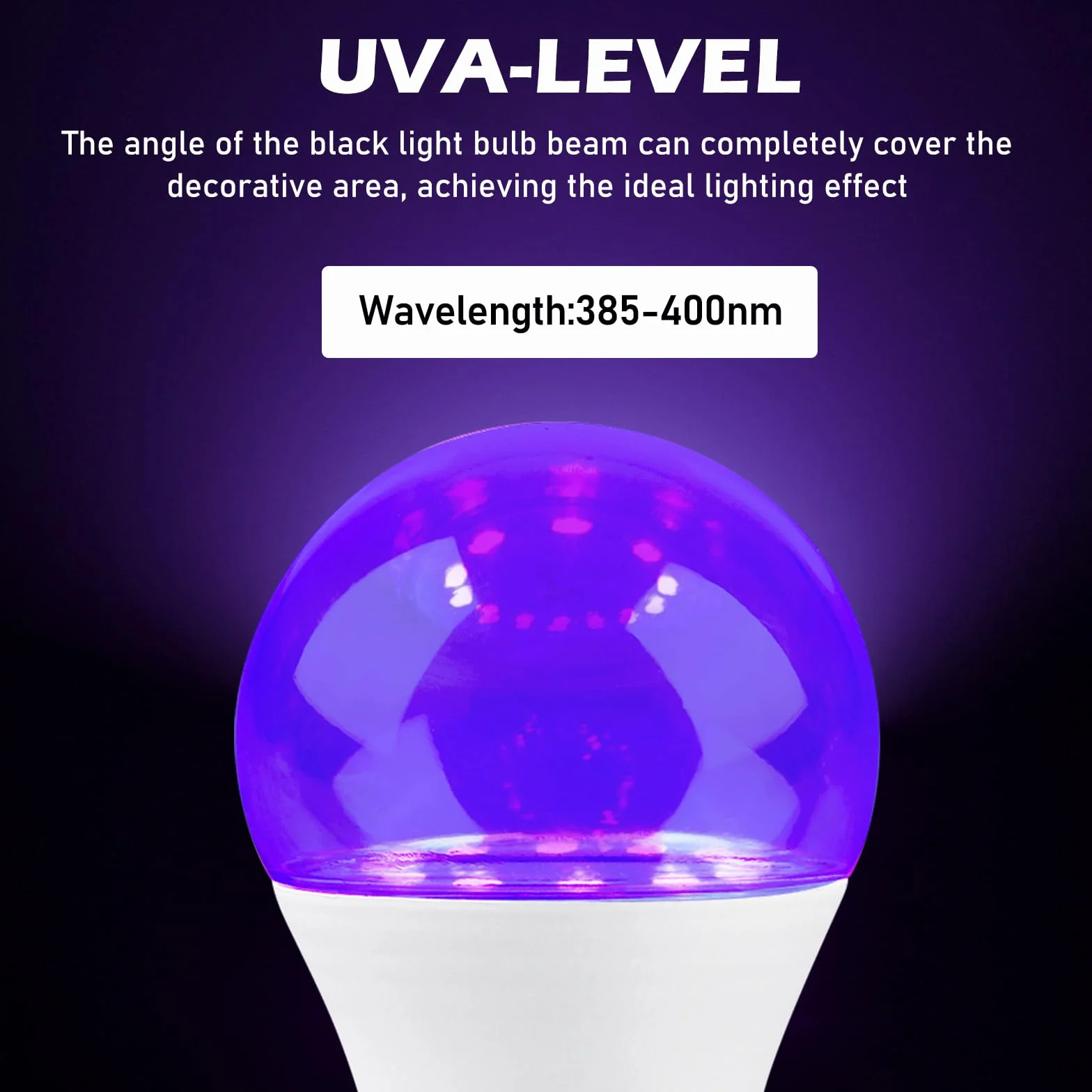 BORDEAG Żarówka UV LED, zestaw 4 żarówek E27 o mocy 9 W, lampa ultrafioletowa LED, fioletowa lampa ultrafioletowa UV-A, czarna żarówka UV, na festiwale, imprezy, bary