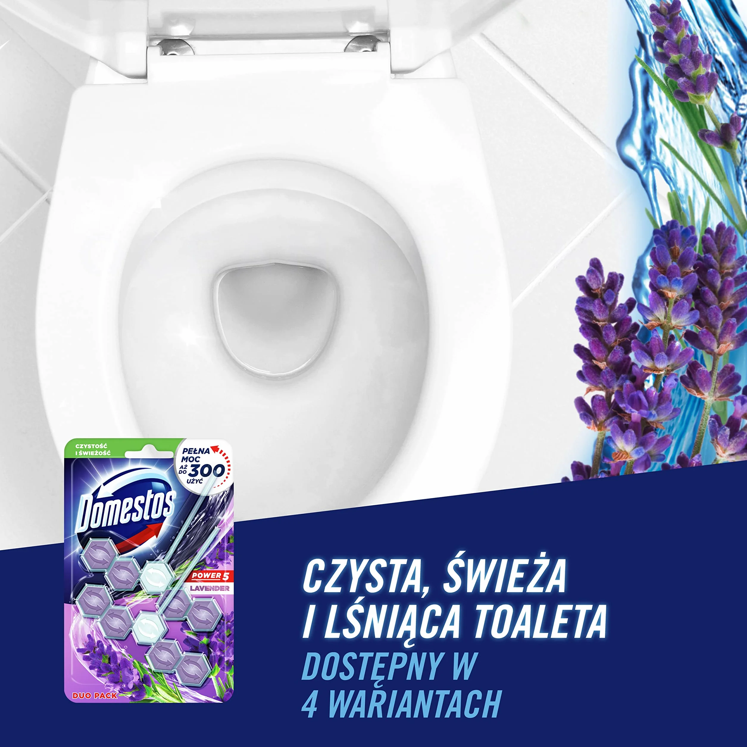 Domestos Lavender Kostka zapachowa, zapewniająca połysk wewnątrz muszli i świeży zapach - 2 x 55 g
