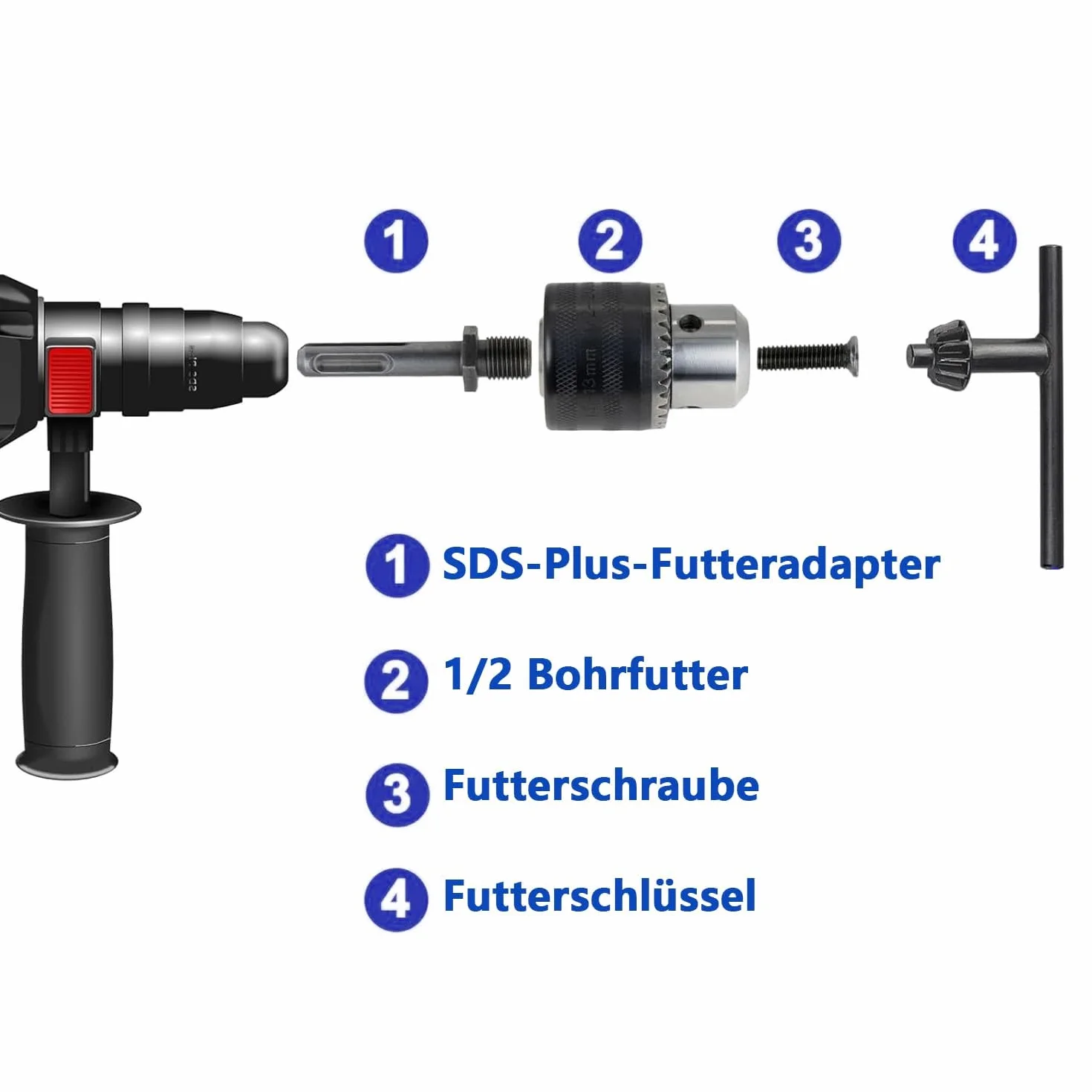 ANBOO Uchwyt Wiertarski do Wieńca Zębatego, Adapter SDS-plus, 2-13 mm, 1/2-20UNF, Koło Zębate, Uchwyt Zębaty, Wiercenie