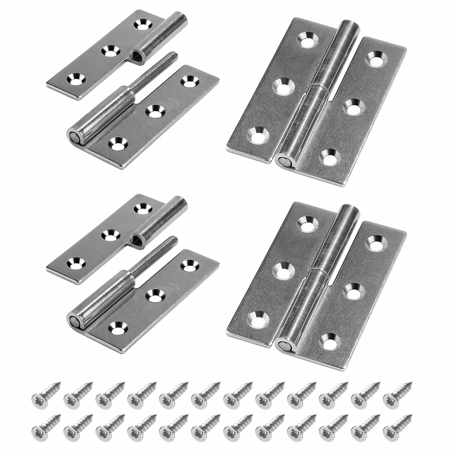 SWAWIS 4 x zawiasy drzwiowe, 7,5 x 5 cm, zdejmowany zawias z 24 śrubami, zawias drzwiowy ze stali nierdzewnej 304, prawy zawias do drzwi wewnętrznych i zewnętrznych, do szafek przemysłowych, przemysłu