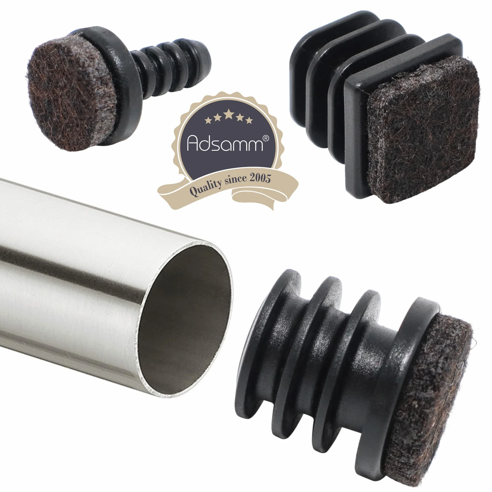 Adsamm® / 32 x zatyczki do lameli z filcu/czarne/Ø 12-14 mm/okrągłe/filcowe ślizgacze meblowe do krzeseł stalowych w jakości premium