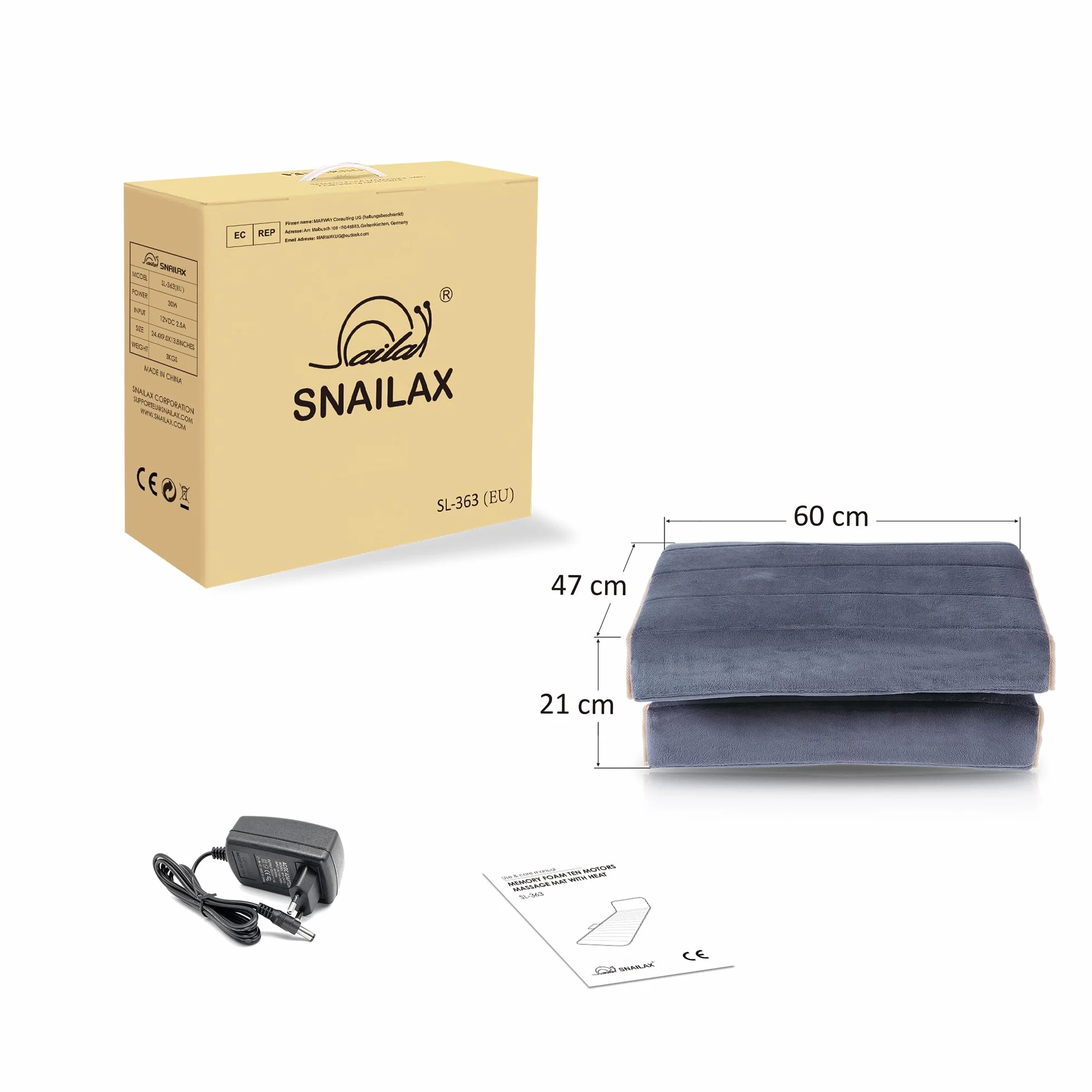 Snailax Mata do masażu z 10 silnikami wibracyjnymi i 4 poduszkami grzewczymi do terapii, podkładka do masażu z ciepłem