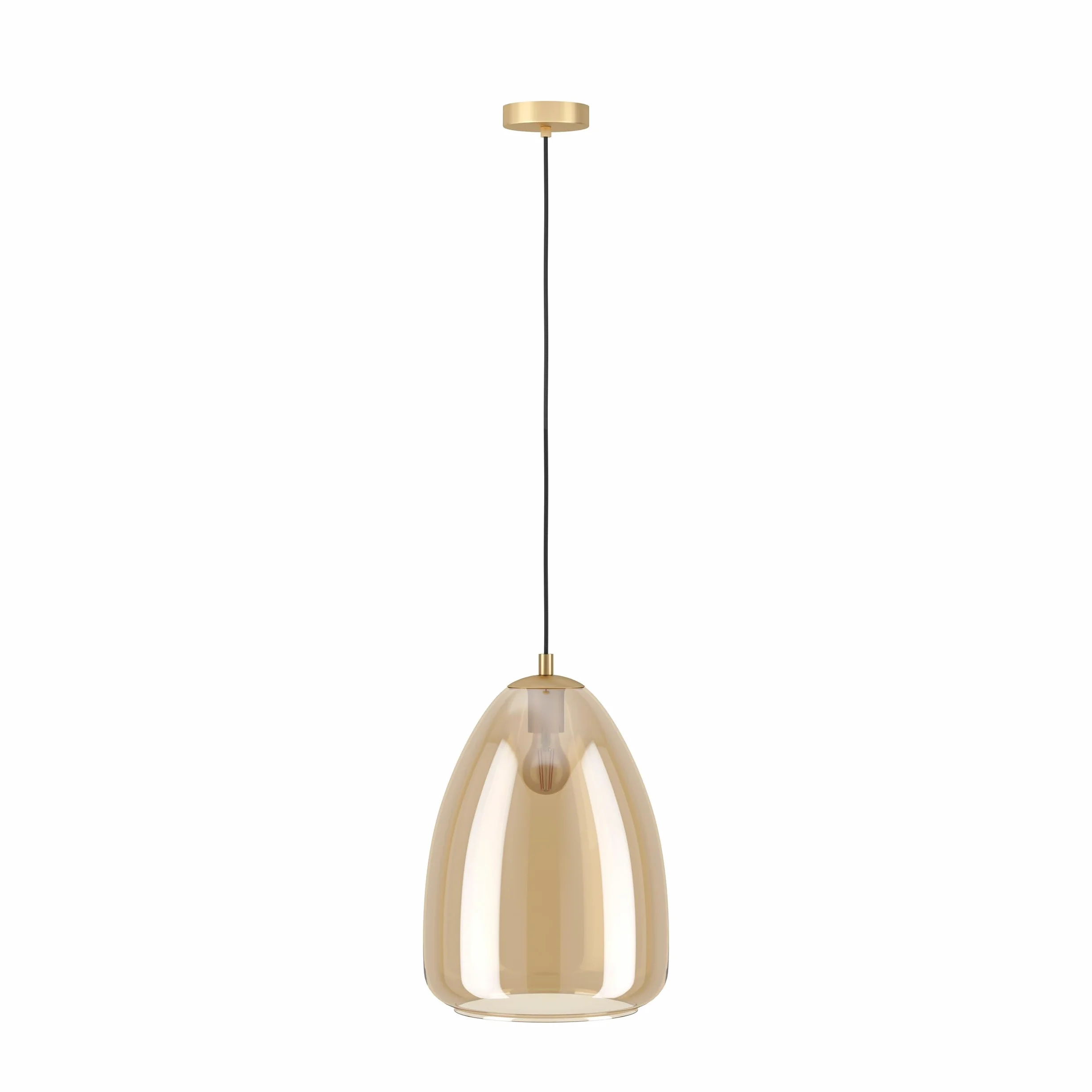 EGLO lampa wisząca Alobrase, lampka wisząca do jadalni | oświetlenie z metalu w kolorze szczotkowanego mosiądzu i szkła parzonego w kolorze bursztynowym, oprawka E27, Ø 30 cm