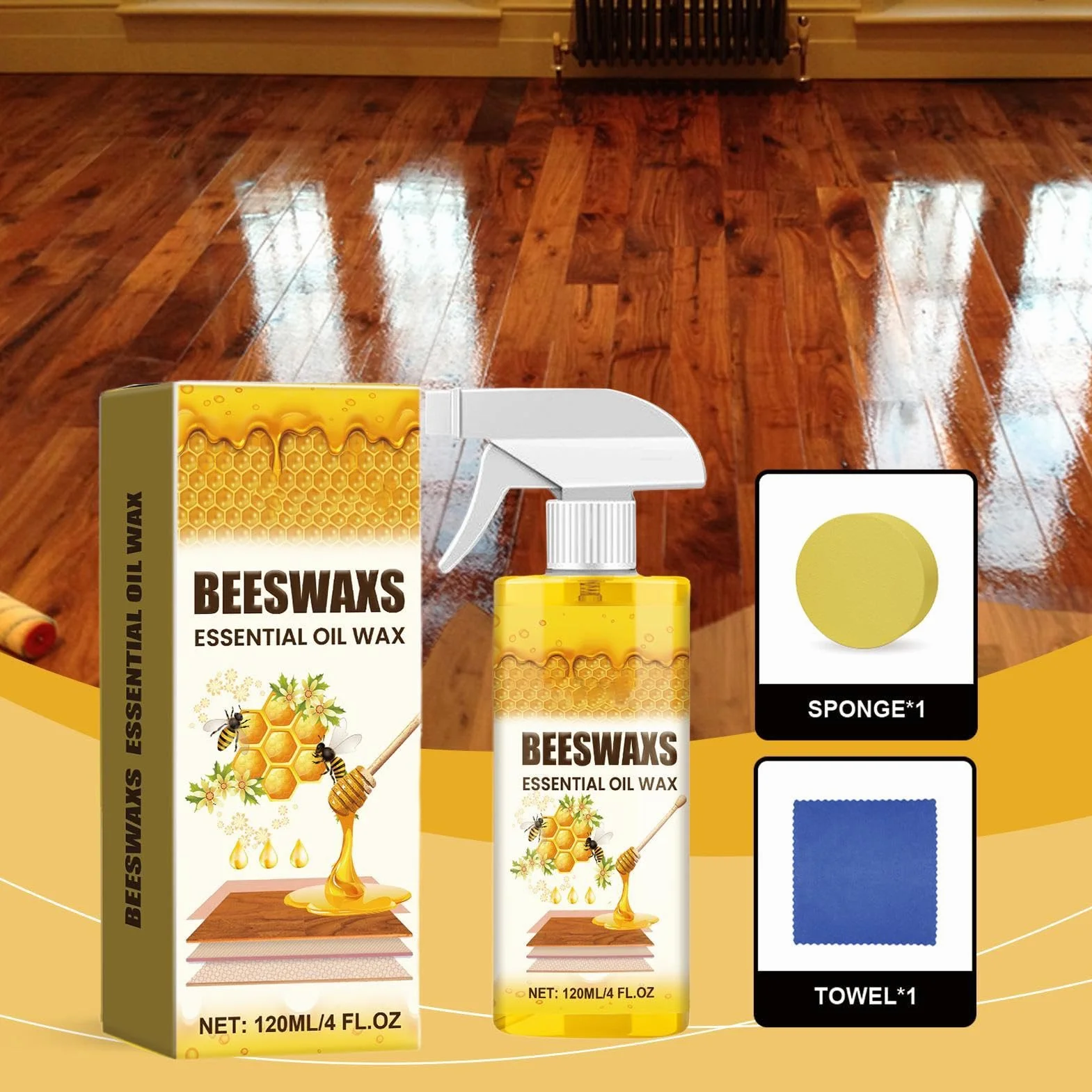 Wood Cleaner and Restorer - Hardwood Spray, Antique Furniture Revivor, Deep Cleaning Beeswax Formula, Removes Scratches and Restores Natural Grain, Maintenance Solution for Living Room Cabinets