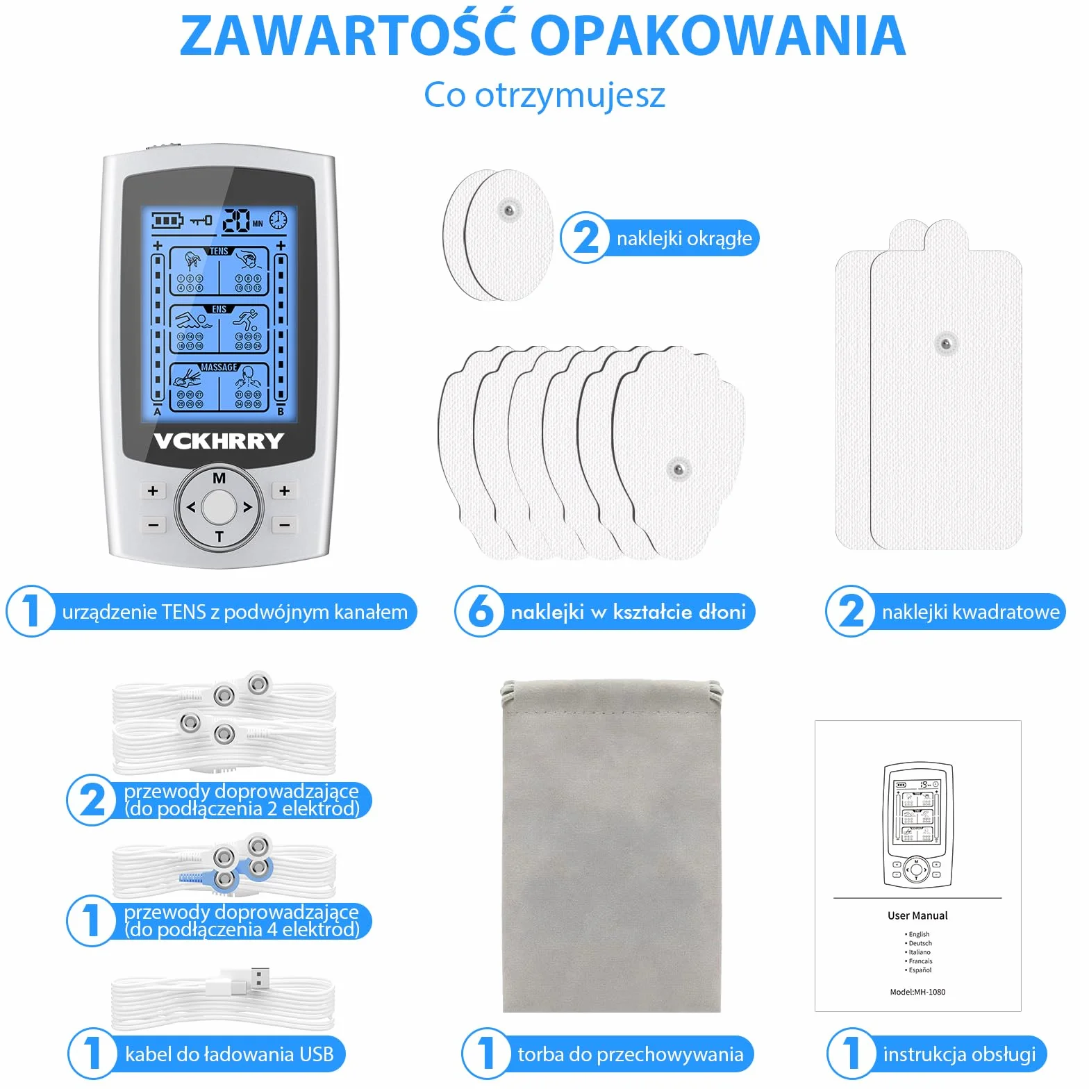 TENS EMS Urządzenie do Elektrycznej Stymulacji Mięśni 2 Kanały 36 Programów 10 Elektrod