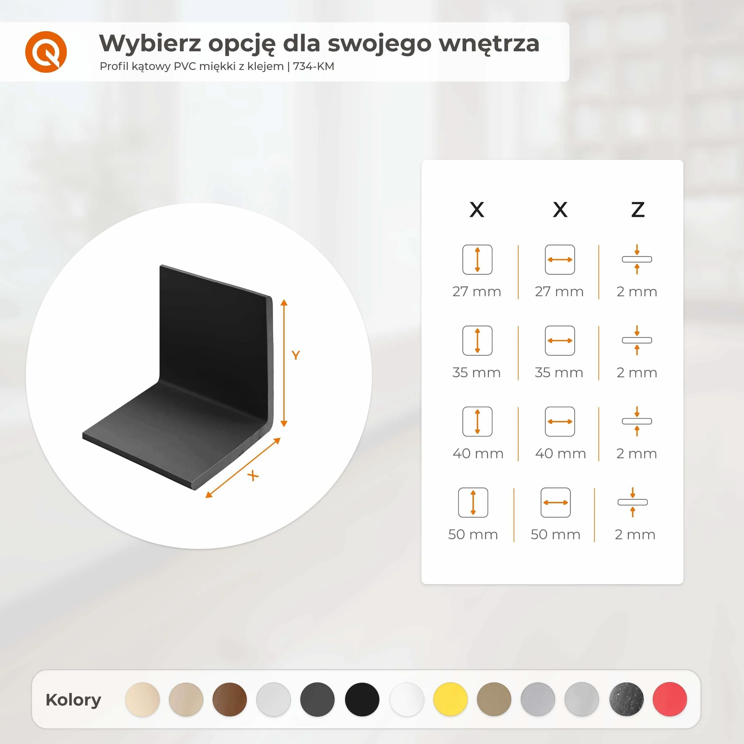 QUEST Kątownik miękki PVC 40x40 mm samoprzylepny, ochronny profil L kątowy, narożnik odbojnikowy z klejem, czarny, 200 cm