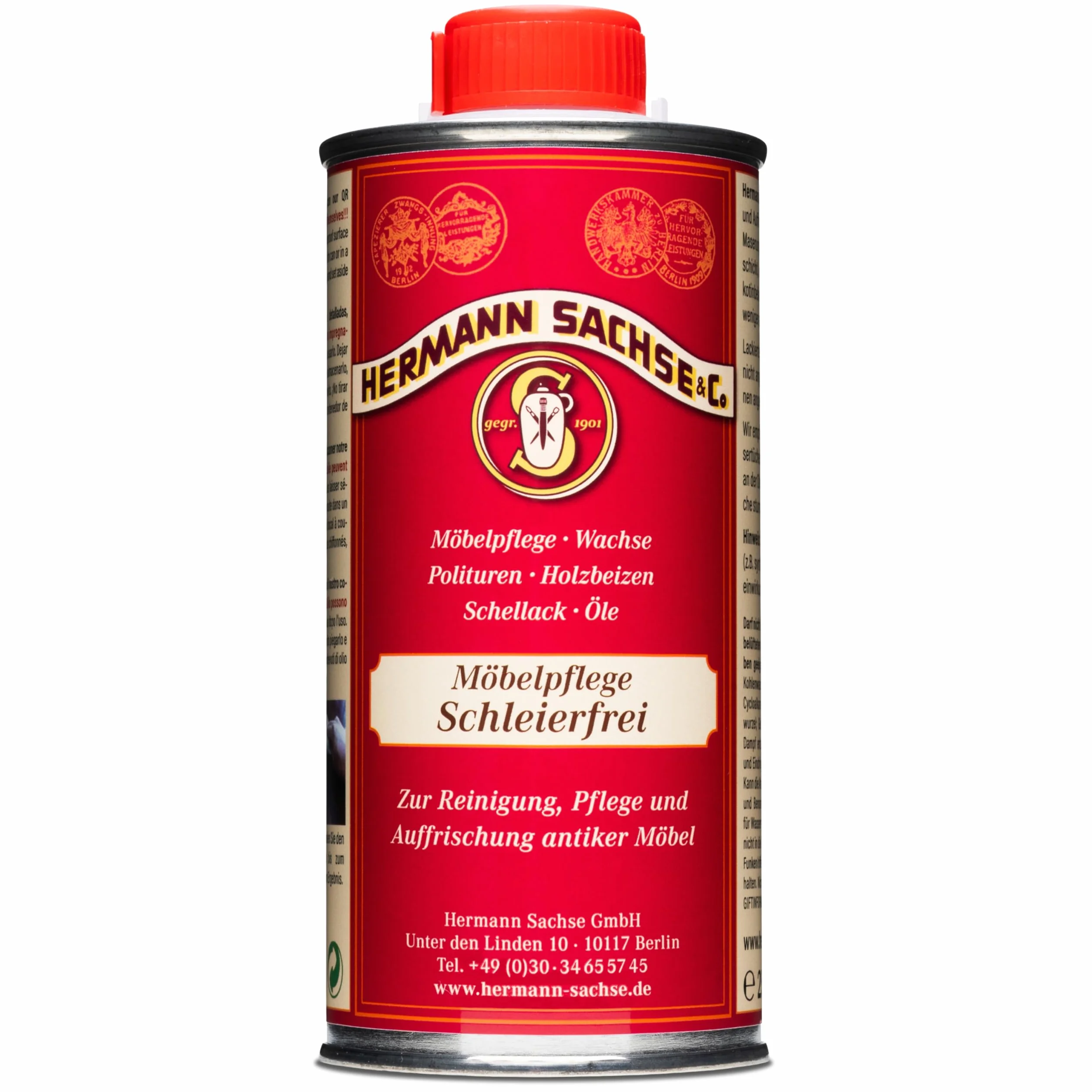 Hermann Sachse Środek do pielęgnacji mebli "Schleierfrei" 250 ml – czyszczenie i pielęgnacja ciemnych mebli antycznych i politura do mebli – idealna dla duńskich klasyków mebli